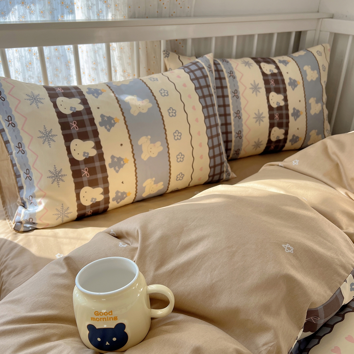 91家纺网 家纺一手货源 找家纺 桃喜 2026春夏新品全棉卡通学生三件套四件套 费尔岛小兔