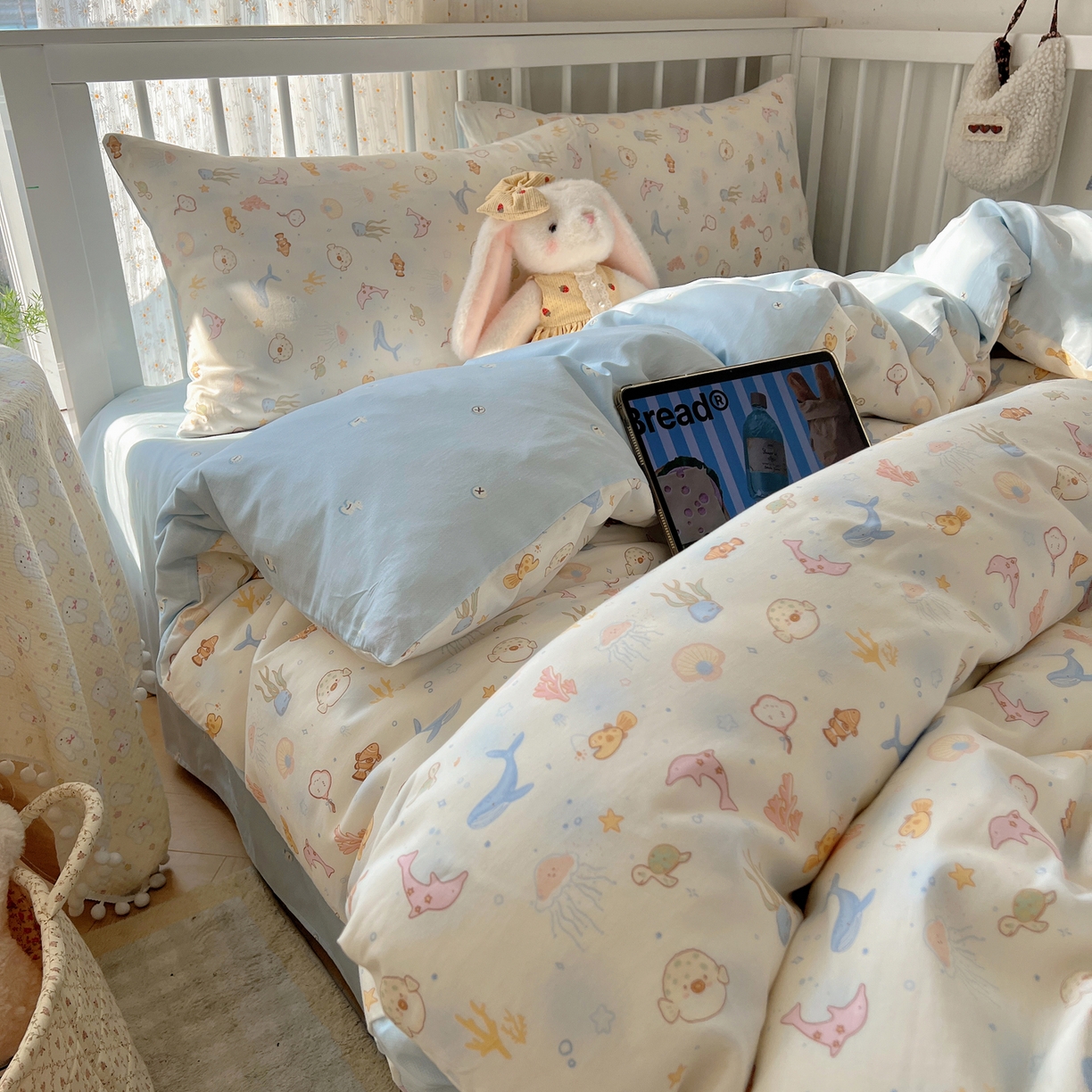 91家纺网 家纺一手货源 找家纺 桃喜 2026春夏新品全棉卡通学生三件套四件套 海洋乐园