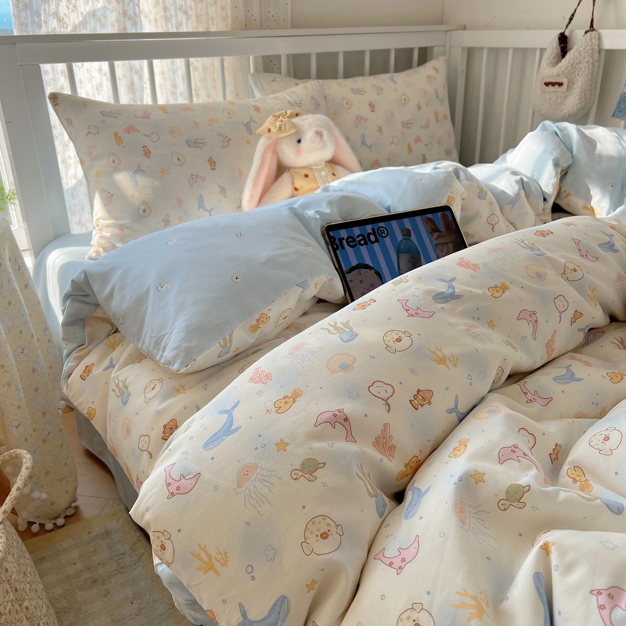 91家纺网 家纺一手货源 找家纺 桃喜 2026春夏新品全棉卡通学生三件套四件套 海洋乐园