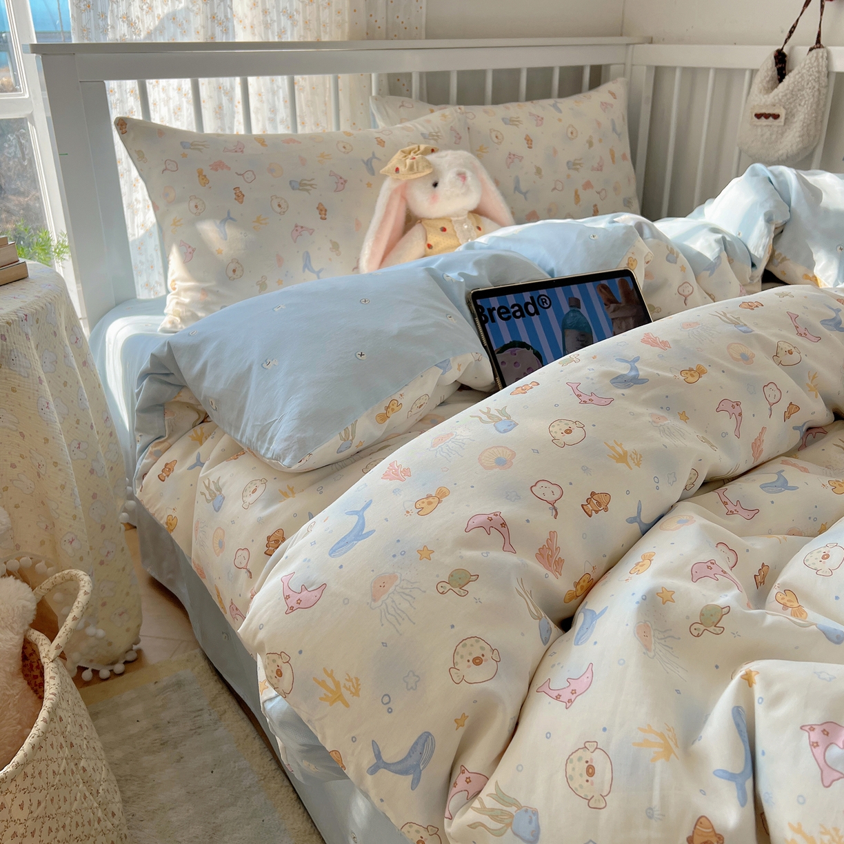 91家纺网 家纺一手货源 找家纺 桃喜 2026春夏新品全棉卡通学生三件套四件套 海洋乐园