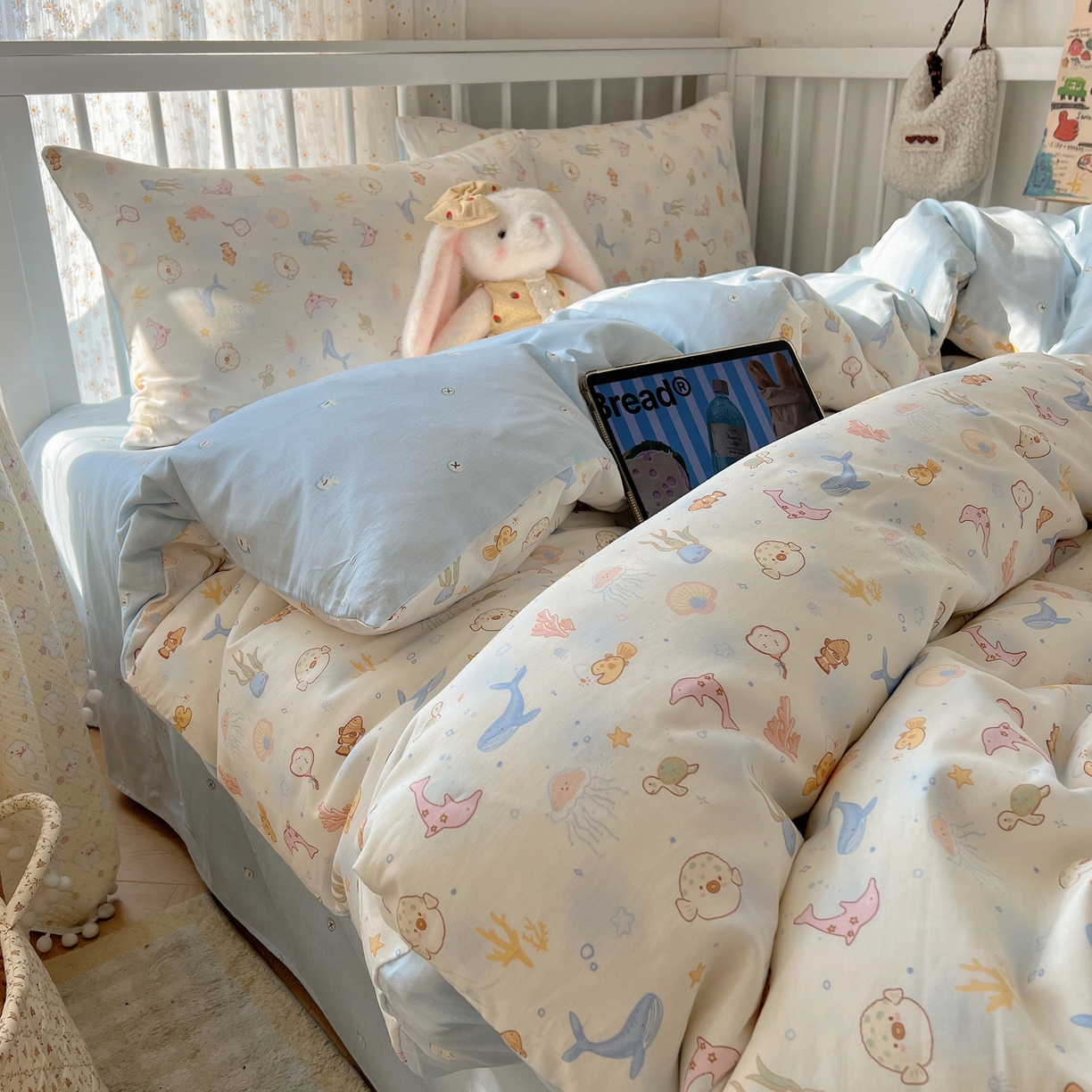 91家纺网 家纺一手货源 找家纺 桃喜 2026春夏新品全棉卡通学生三件套四件套 海洋乐园