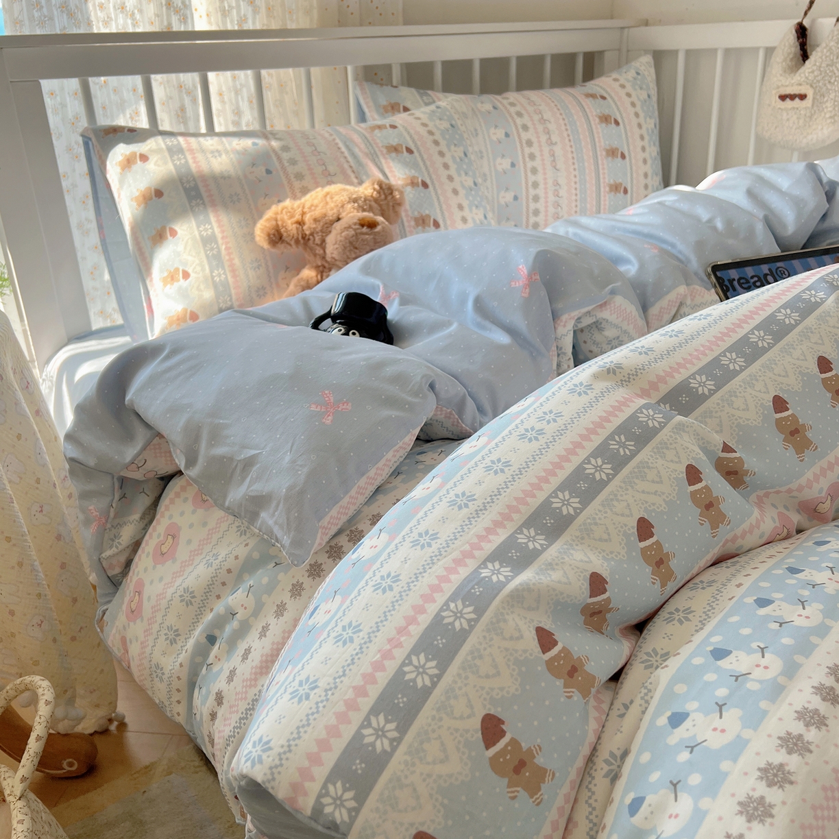 桃喜 2026春夏新品全棉卡通学生三件套四件套 费尔岛姜饼人