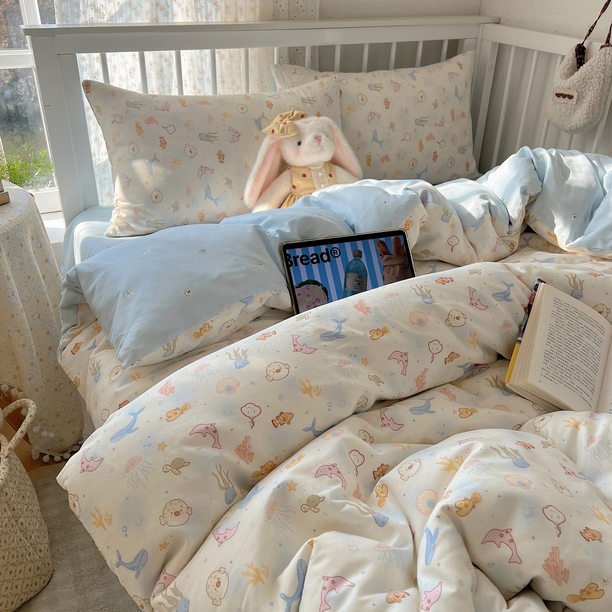 91家纺网 家纺一手货源 找家纺 桃喜 2026春夏新品全棉卡通学生三件套四件套 海洋乐园