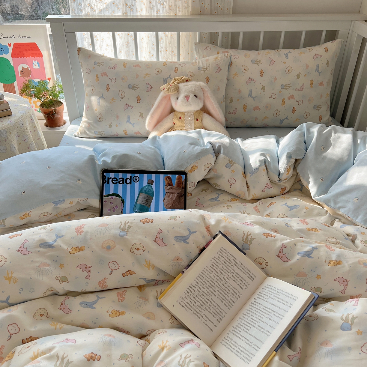 91家纺网 家纺一手货源 找家纺 桃喜 2026春夏新品全棉卡通学生三件套四件套 海洋乐园