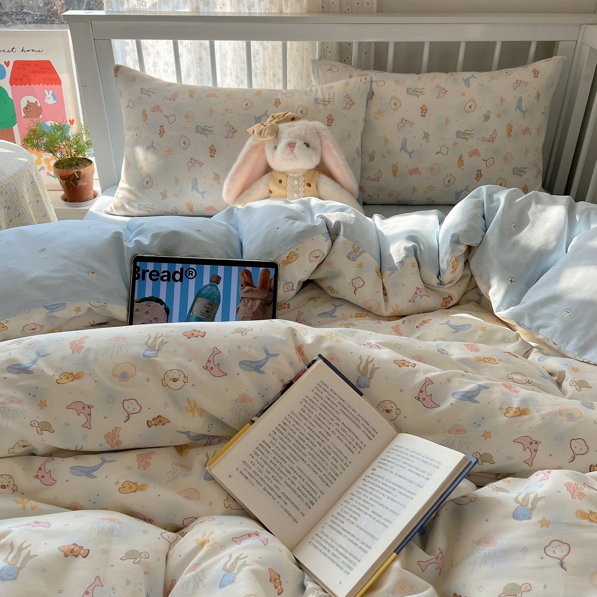 91家纺网 家纺一手货源 找家纺 桃喜 2026春夏新品全棉卡通学生三件套四件套 海洋乐园