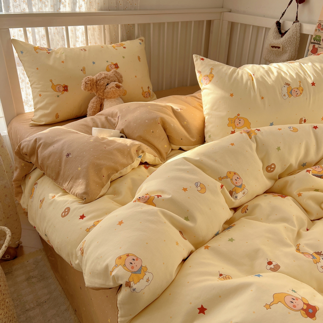 91家纺网 家纺一手货源 找家纺 桃喜 2026春夏新品全棉卡通学生三件套四件套 小星星