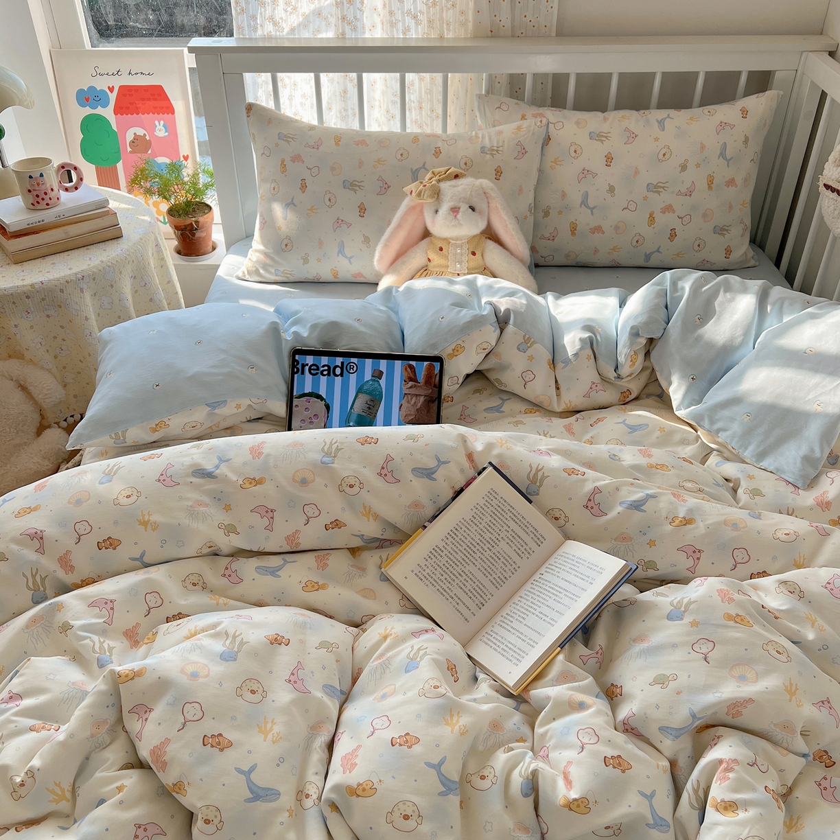 91家纺网 家纺一手货源 找家纺 桃喜 2026春夏新品全棉卡通学生三件套四件套 海洋乐园