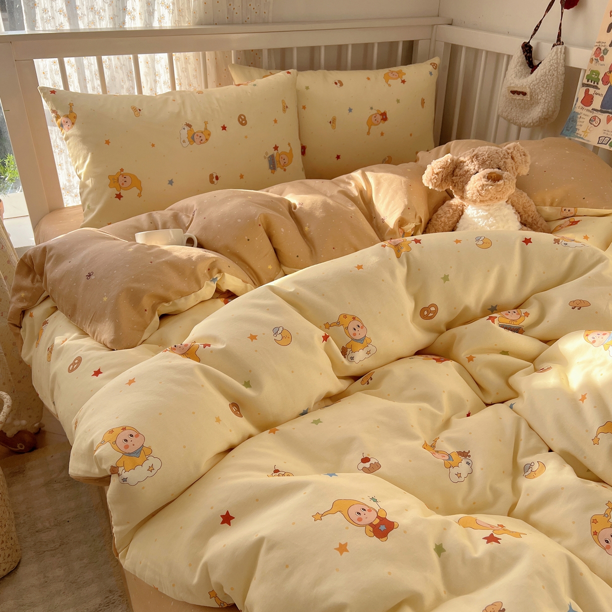 91家纺网 家纺一手货源 找家纺 桃喜 2026春夏新品全棉卡通学生三件套四件套 小星星