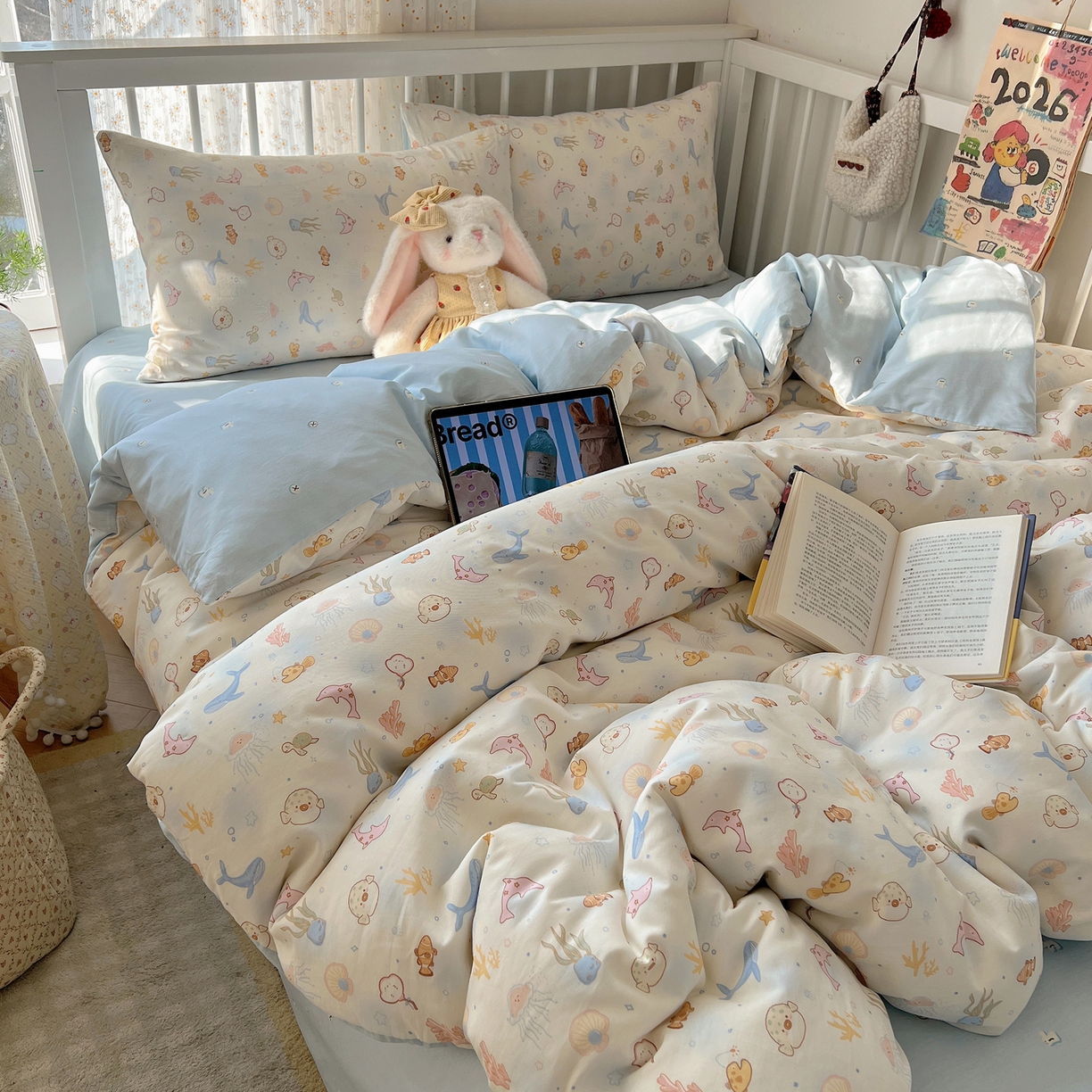 91家纺网 家纺一手货源 找家纺 桃喜 2026春夏新品全棉卡通学生三件套四件套 海洋乐园