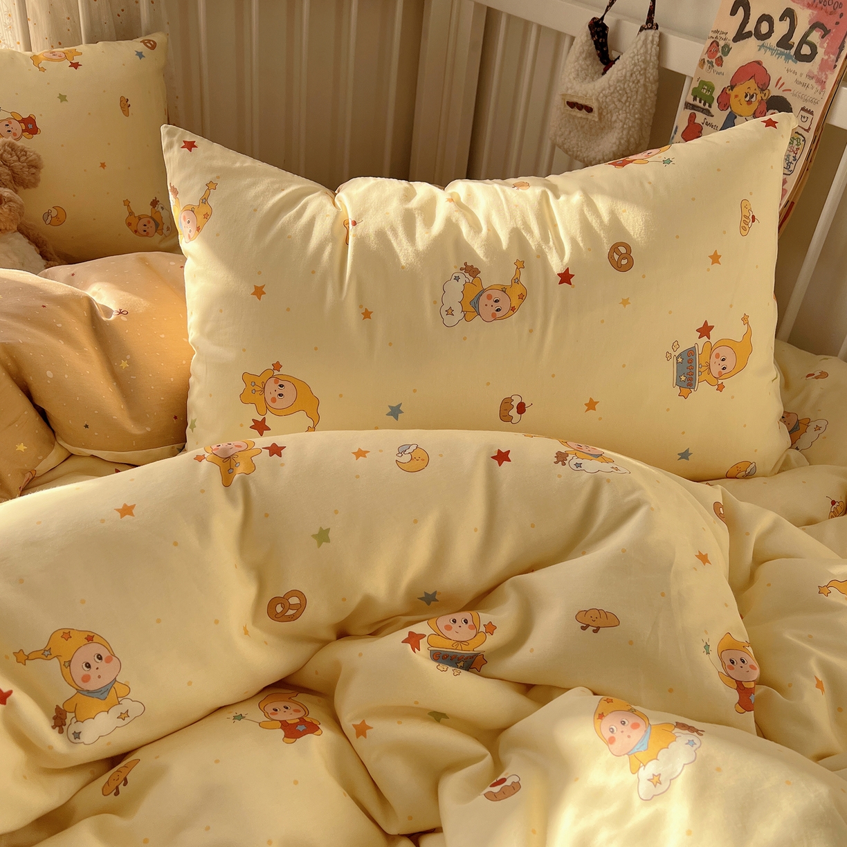 91家纺网 家纺一手货源 找家纺 桃喜 2026春夏新品全棉卡通学生三件套四件套 小星星