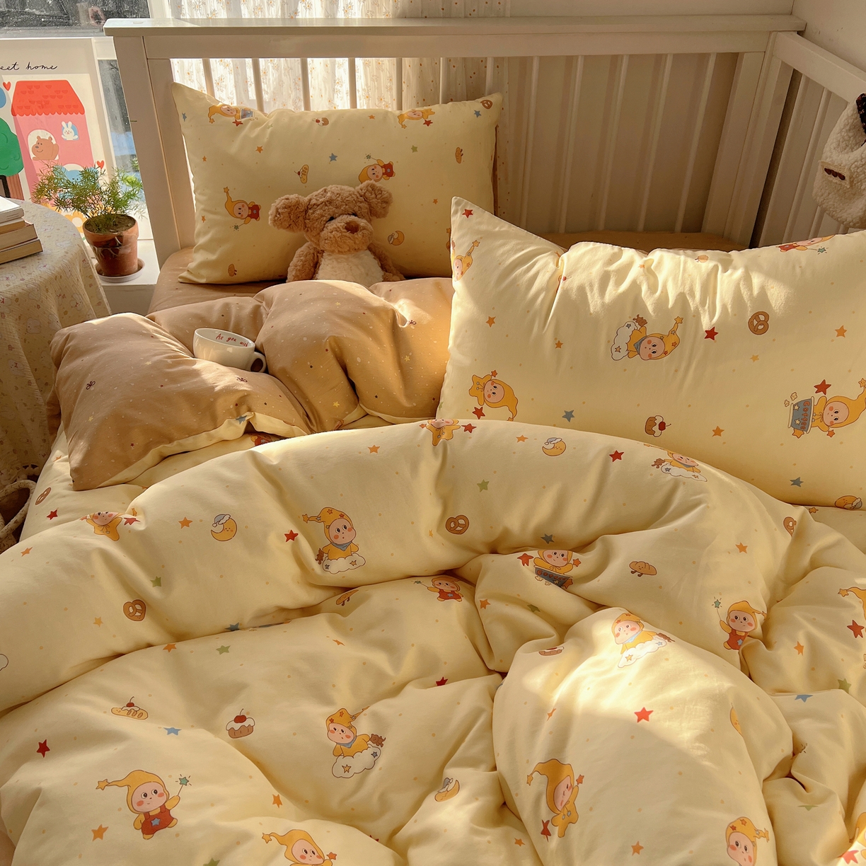 91家纺网 家纺一手货源 找家纺 桃喜 2026春夏新品全棉卡通学生三件套四件套 小星星