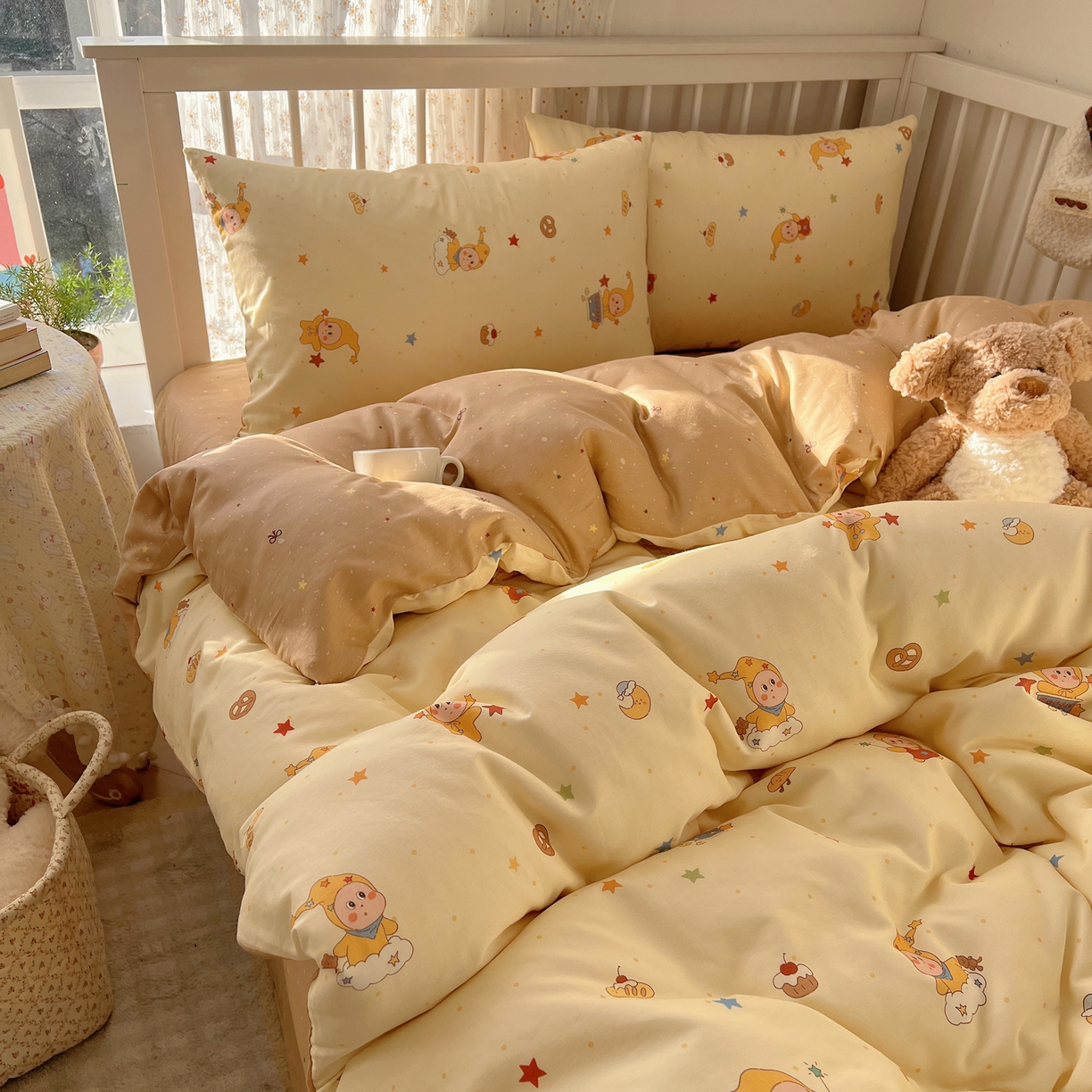 91家纺网 家纺一手货源 找家纺 桃喜 2026春夏新品全棉卡通学生三件套四件套 小星星