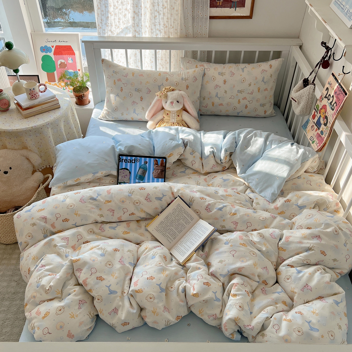 91家纺网 家纺一手货源 找家纺 桃喜 2026春夏新品全棉卡通学生三件套四件套 海洋乐园