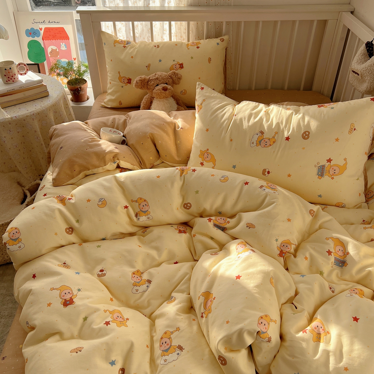 91家纺网 家纺一手货源 找家纺 桃喜 2026春夏新品全棉卡通学生三件套四件套 小星星