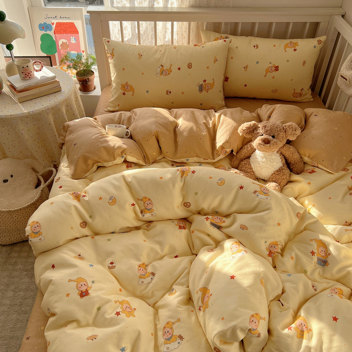 91家纺网 家纺一手货源 找家纺 桃喜 2026春夏新品全棉卡通学生三件套四件套 小星星