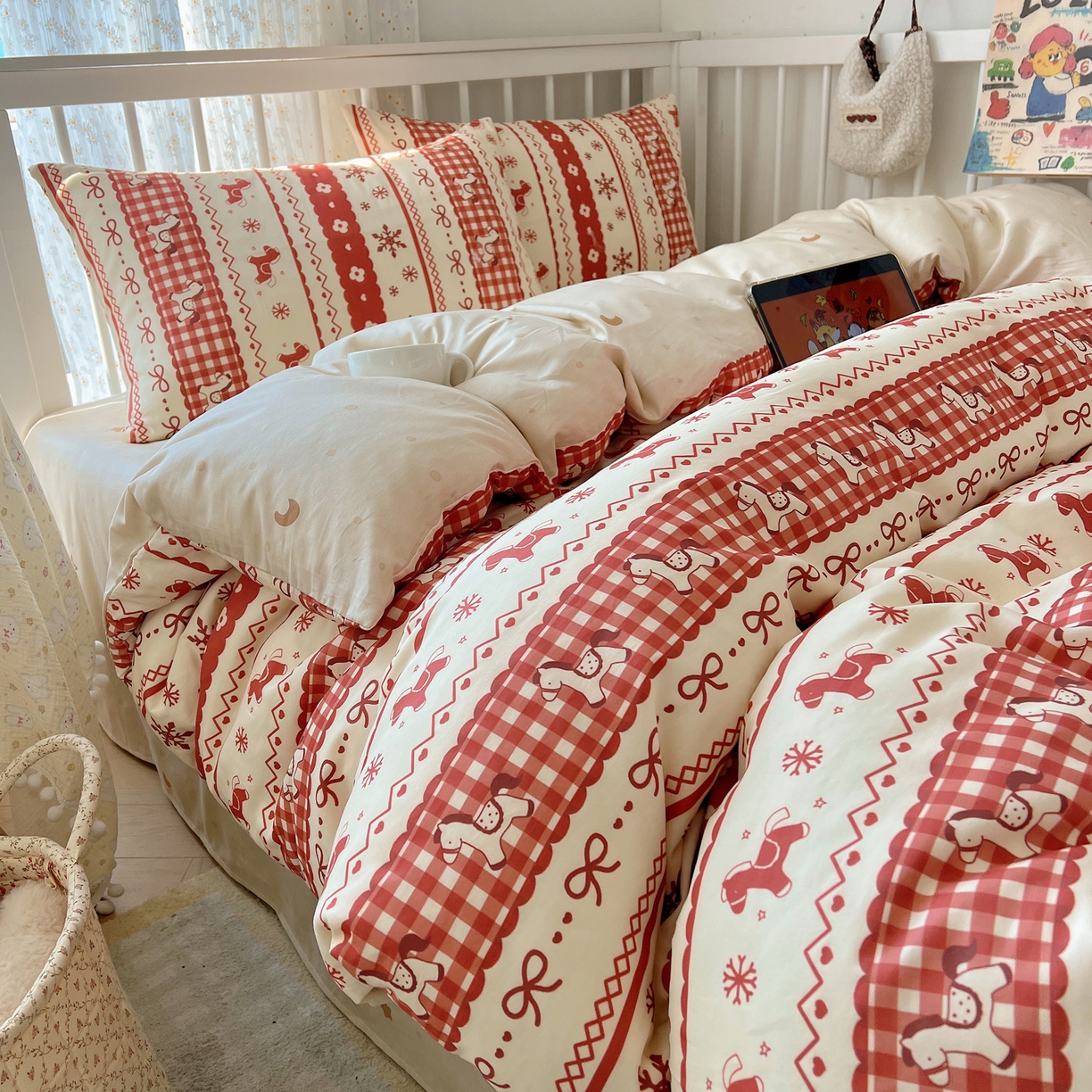 桃喜 2026春夏新品全棉卡通学生三件套四件套 费尔岛小红马