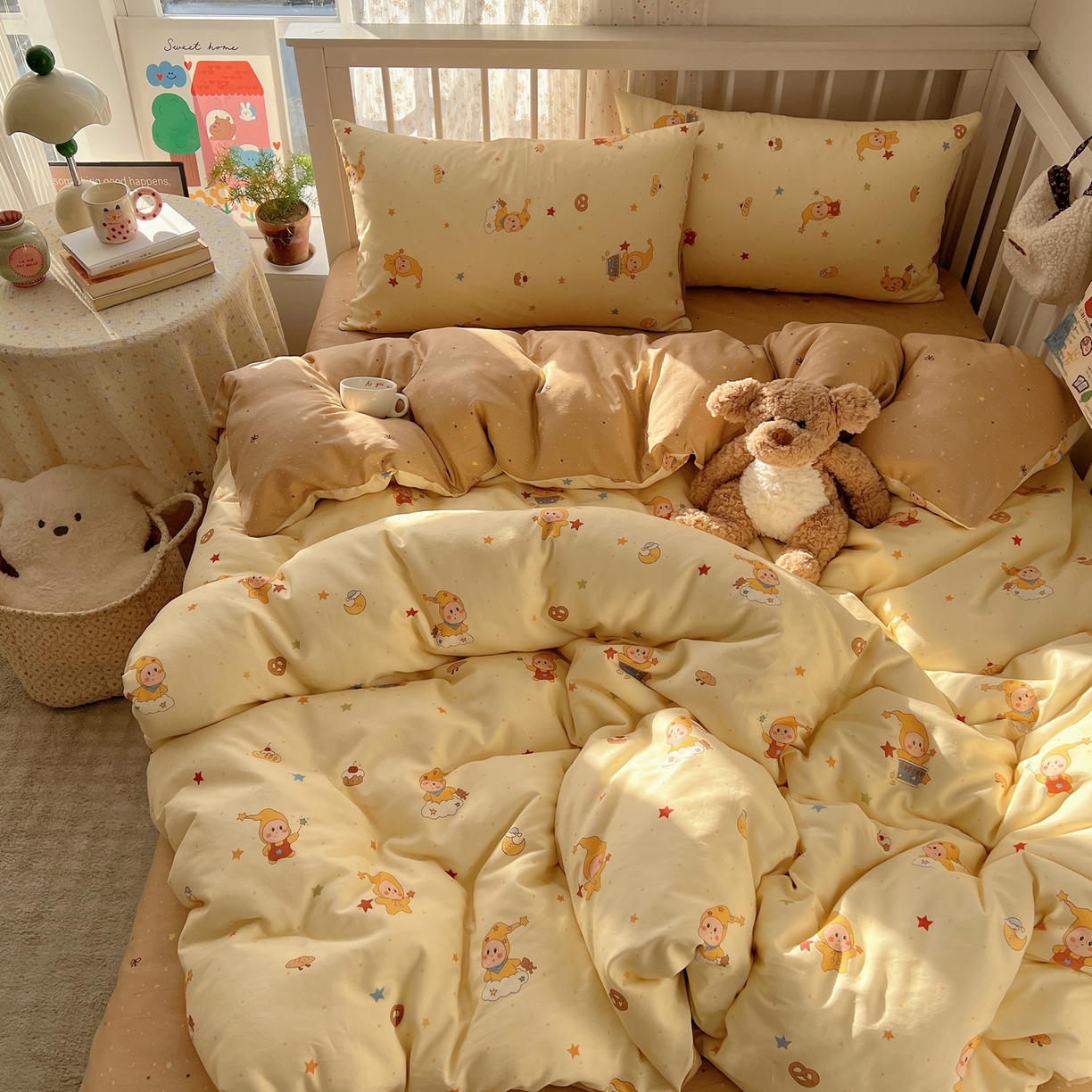 91家纺网 家纺一手货源 找家纺 桃喜 2026春夏新品全棉卡通学生三件套四件套 小星星