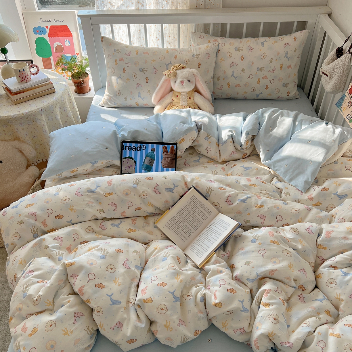 91家纺网 家纺一手货源 找家纺 桃喜 2026春夏新品全棉卡通学生三件套四件套 海洋乐园