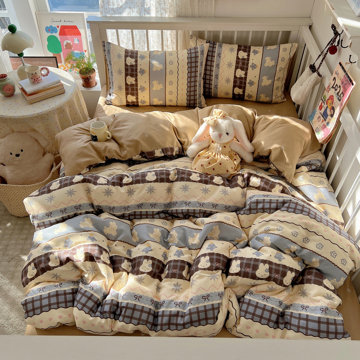 91家纺网 家纺一手货源 找家纺 桃喜 2026春夏新品全棉卡通学生三件套四件套 费尔岛小兔