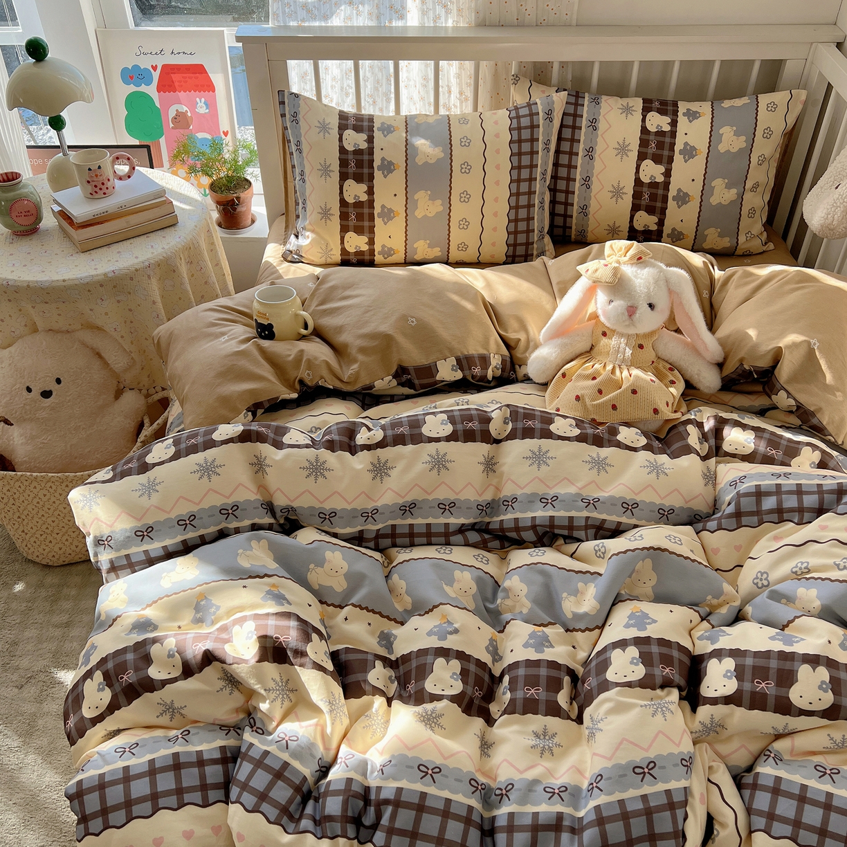 91家纺网 家纺一手货源 找家纺 桃喜 2026春夏新品全棉卡通学生三件套四件套 费尔岛小兔