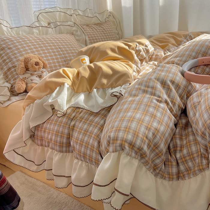 91家纺网 家纺一手货源 找家纺 （总）瑞莱（持续上新） 2026新款ins风色织水洗棉双层大花边四件套