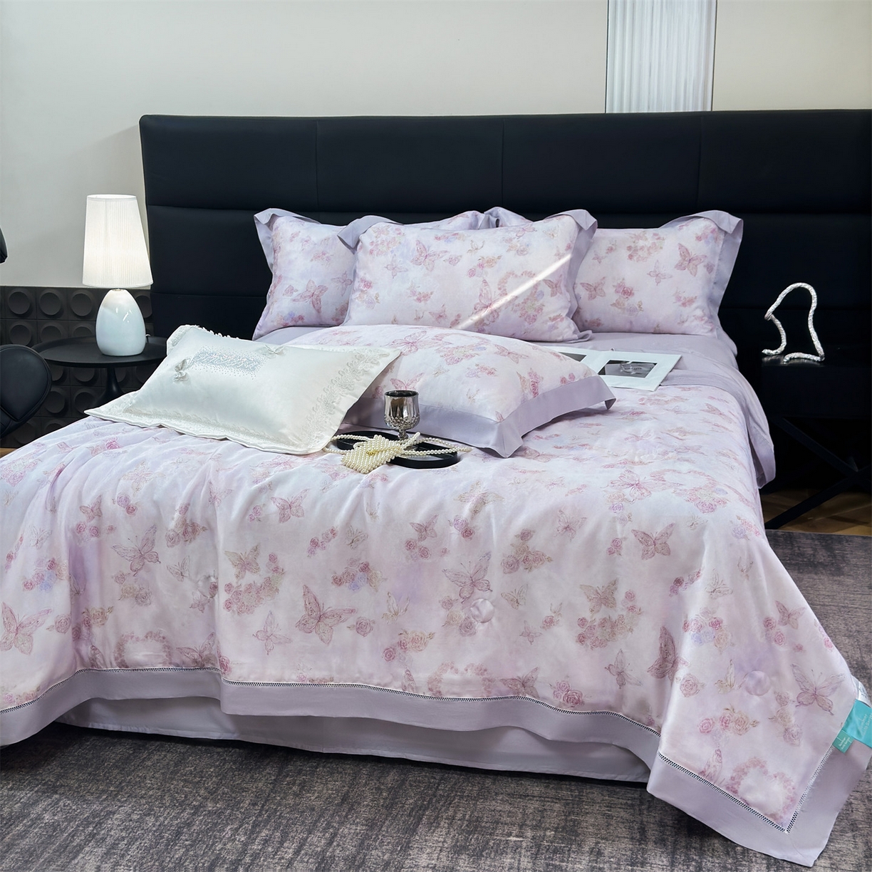 91家纺网 家纺一手货源 找家纺 朵希曼 2026新款50天丝镂空夏被四件套系列（控价：夏被四件套券后不低于299元)(小号控价不低于149 标准单夏被控价169，加大单夏被控价189) 蝶舞