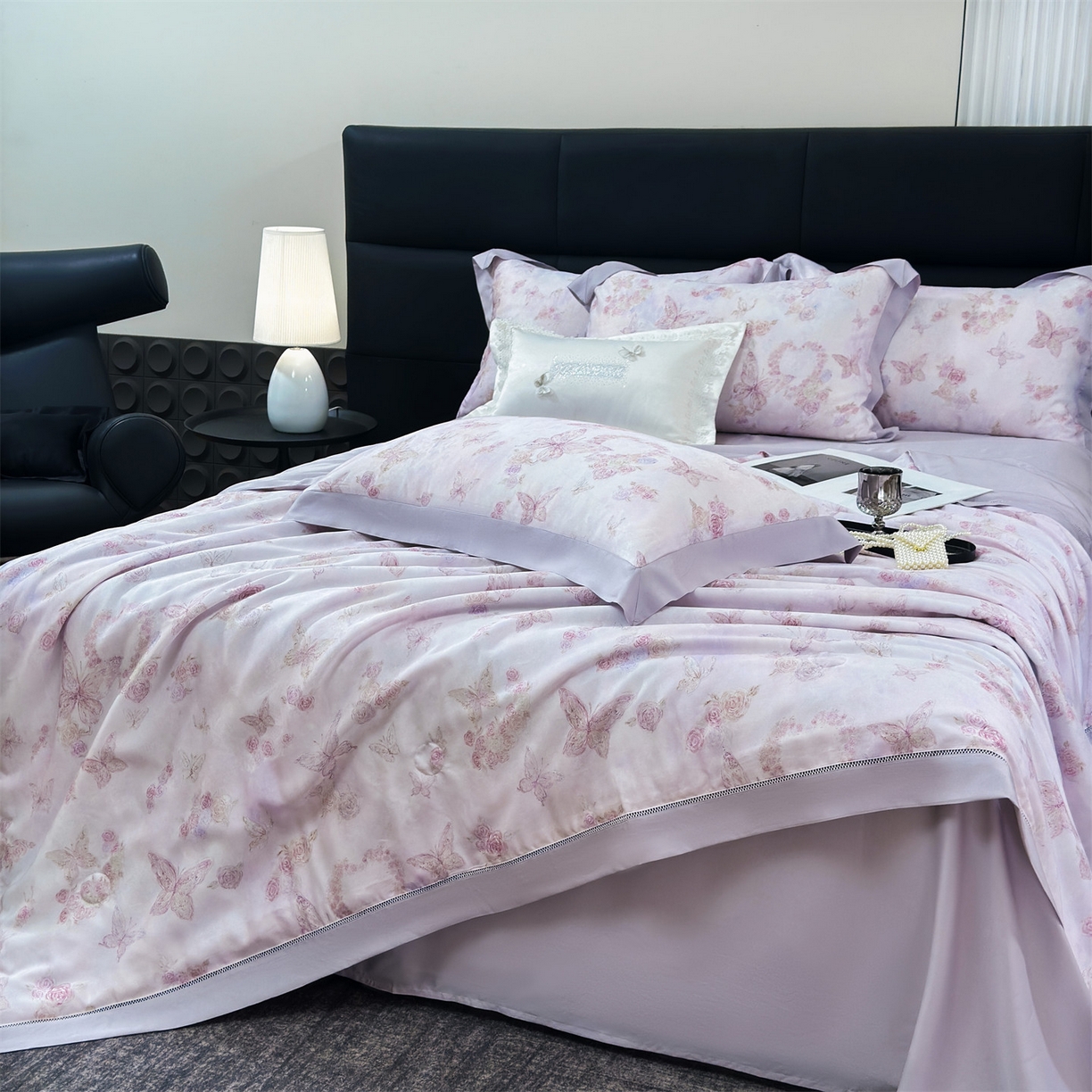 91家纺网 家纺一手货源 找家纺 朵希曼 2026新款50天丝镂空夏被四件套系列（控价：夏被四件套券后不低于299元)(小号控价不低于149 标准单夏被控价169，加大单夏被控价189) 蝶舞