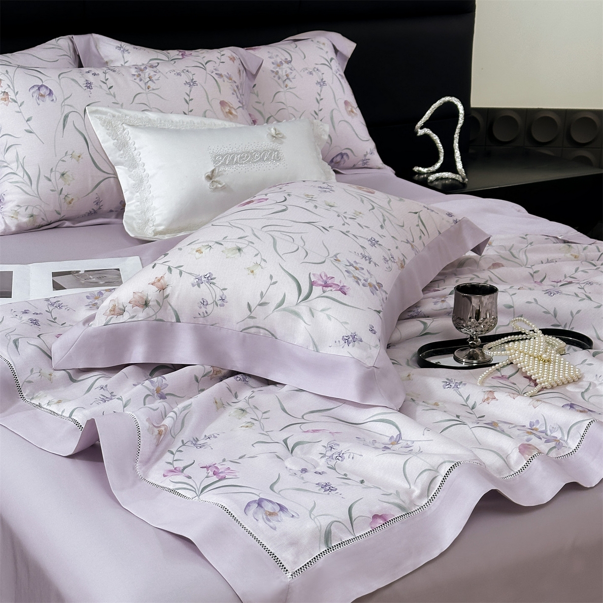 91家纺网 家纺一手货源 找家纺 朵希曼 2026新款50天丝镂空夏被四件套系列（控价：夏被四件套券后不低于299元)(小号控价不低于149 标准单夏被控价169，加大单夏被控价189) 花间春晓-粉