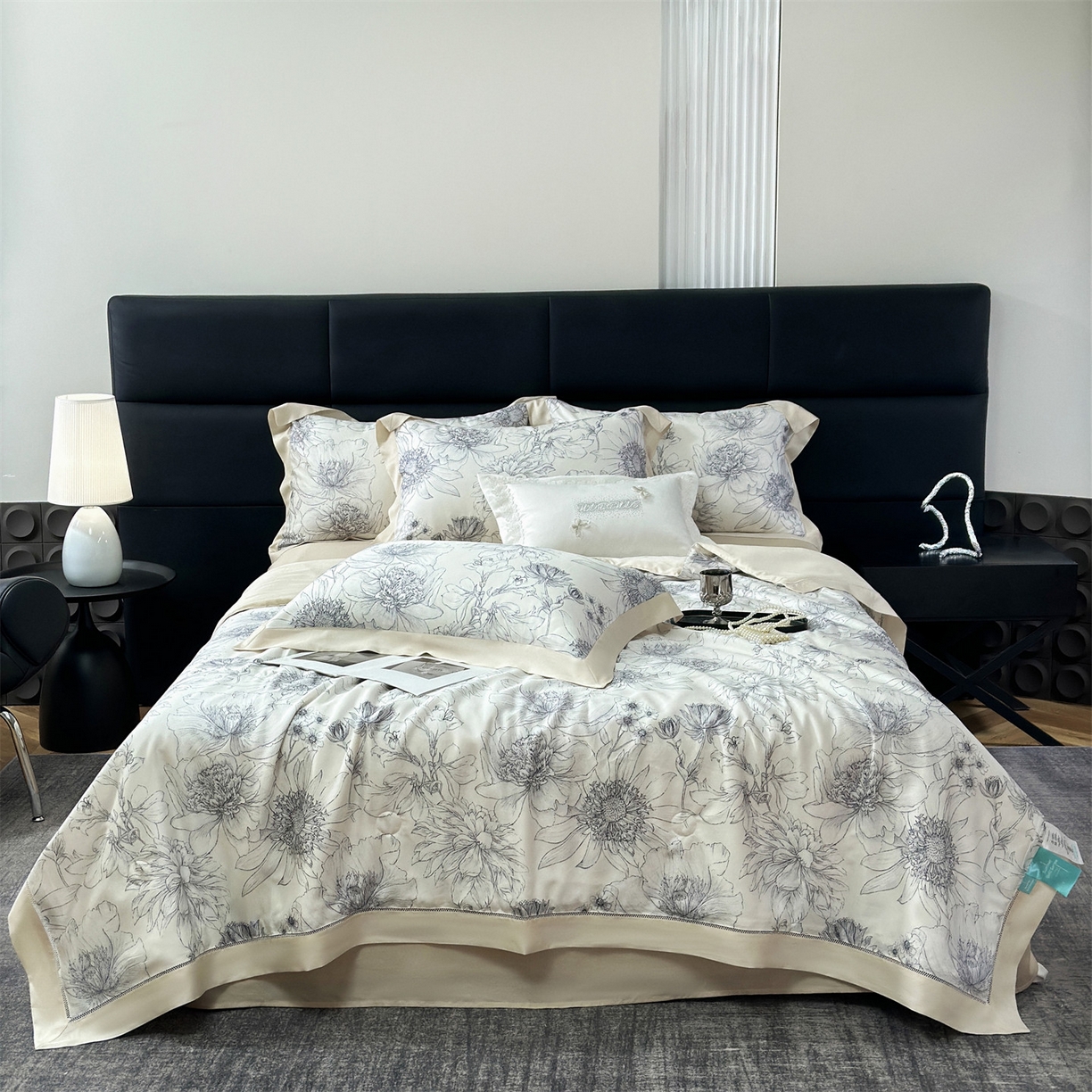 朵希曼 2026新款50天丝镂空夏被四件套系列（控价：夏被四件套券后不低于299元)(标准单夏被控价169，加大单夏被控价189) 卉颜-米灰