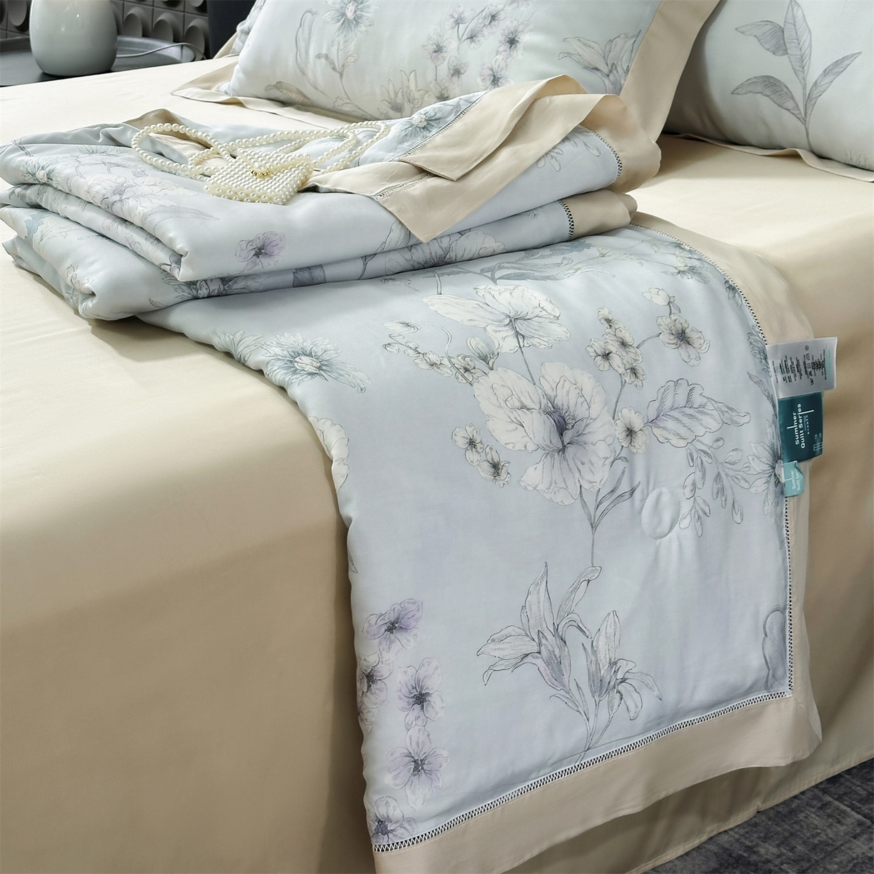 91家纺网 家纺一手货源 找家纺 朵希曼 2026新款50天丝镂空夏被四件套系列（控价：夏被四件套券后不低于299元)(小号控价不低于149 标准单夏被控价169，加大单夏被控价189) 简西