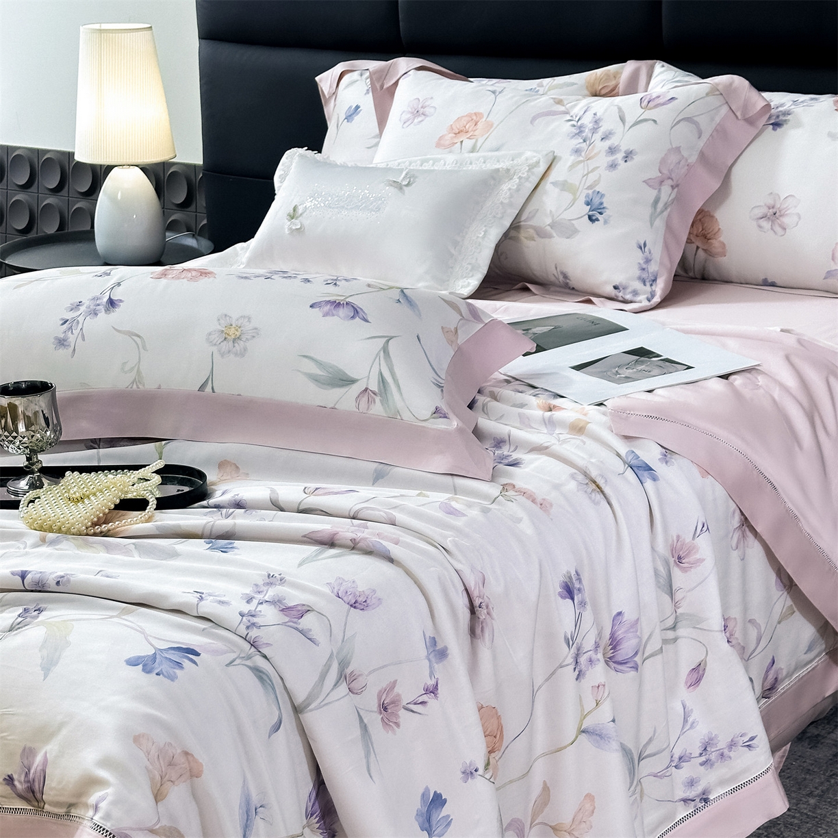 91家纺网 家纺一手货源 找家纺 朵希曼 2026新款50天丝镂空夏被四件套系列（控价：夏被四件套券后不低于299元)(小号控价不低于149 标准单夏被控价169，加大单夏被控价189) 流光花语