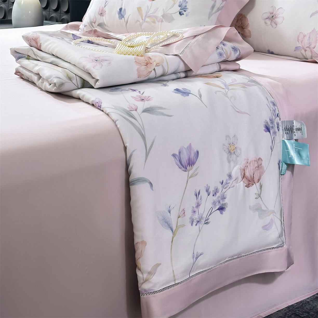 91家纺网 家纺一手货源 找家纺 朵希曼 2026新款50天丝镂空夏被四件套系列（控价：夏被四件套券后不低于299元)(小号控价不低于149 标准单夏被控价169，加大单夏被控价189) 流光花语