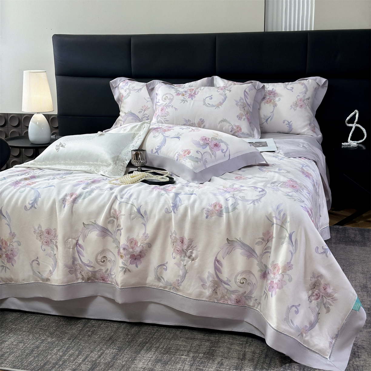 91家纺网 家纺一手货源 找家纺 朵希曼 2026新款50天丝镂空夏被四件套系列（控价：夏被四件套券后不低于299元)(小号控价不低于149 标准单夏被控价169，加大单夏被控价189) 美洛拉-粉紫