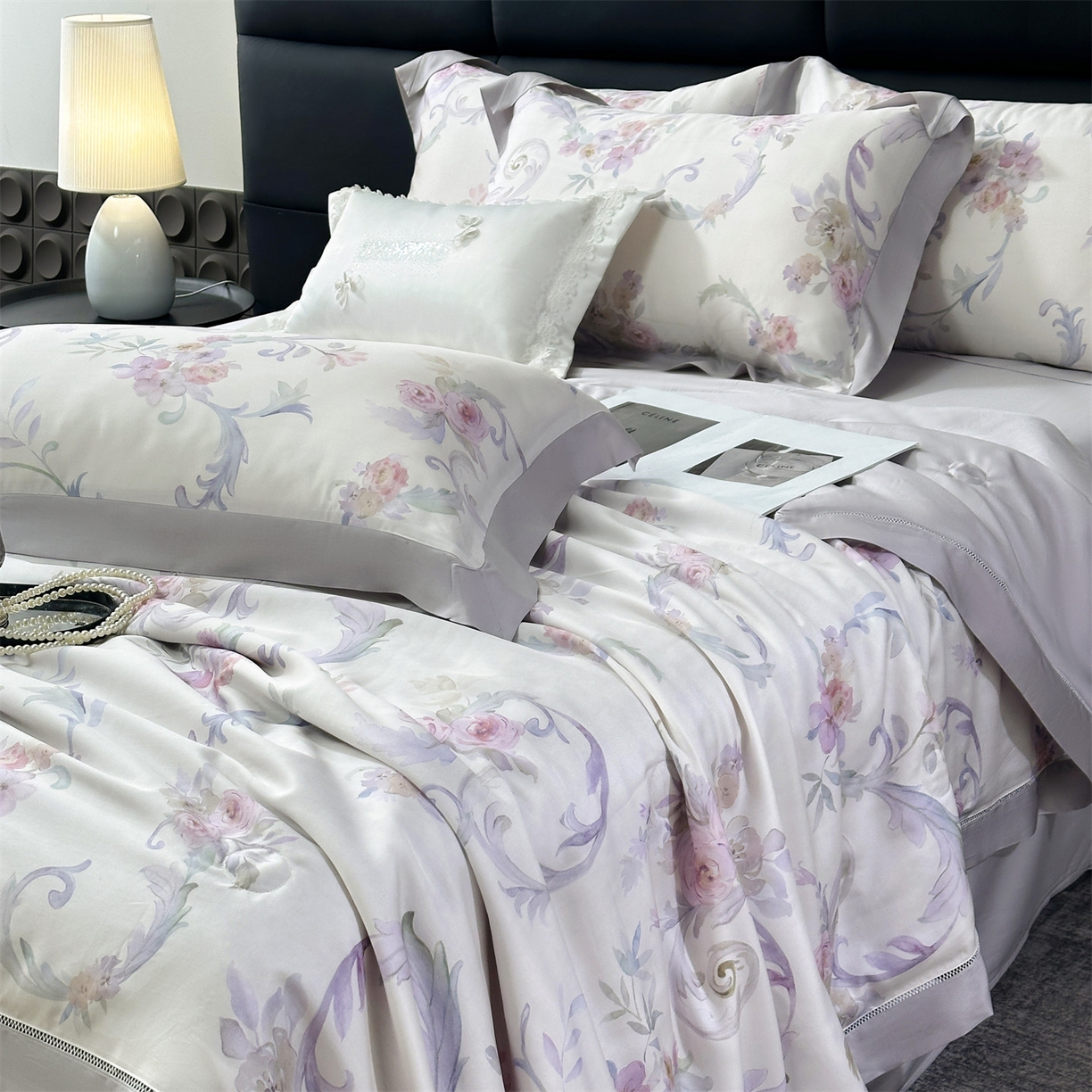 91家纺网 家纺一手货源 找家纺 朵希曼 2026新款50天丝镂空夏被四件套系列（控价：夏被四件套券后不低于299元)(小号控价不低于149 标准单夏被控价169，加大单夏被控价189) 美洛拉-粉紫