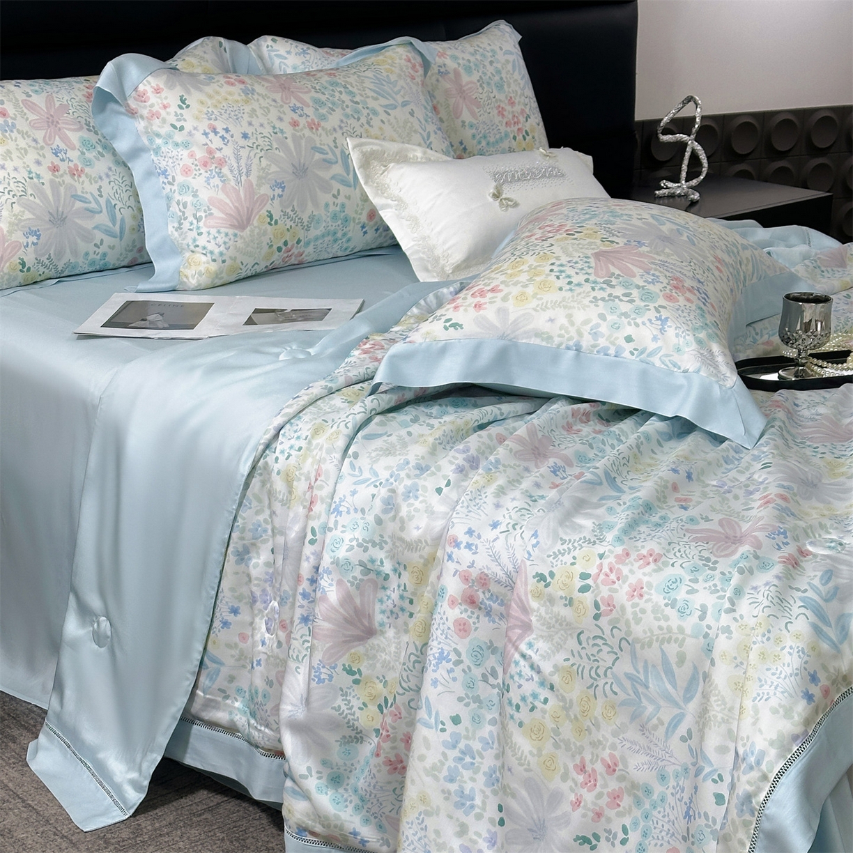 91家纺网 家纺一手货源 找家纺 朵希曼 2026新款50天丝镂空夏被四件套系列（控价：夏被四件套券后不低于299元)(小号控价不低于149 标准单夏被控价169，加大单夏被控价189) 沐初-兰