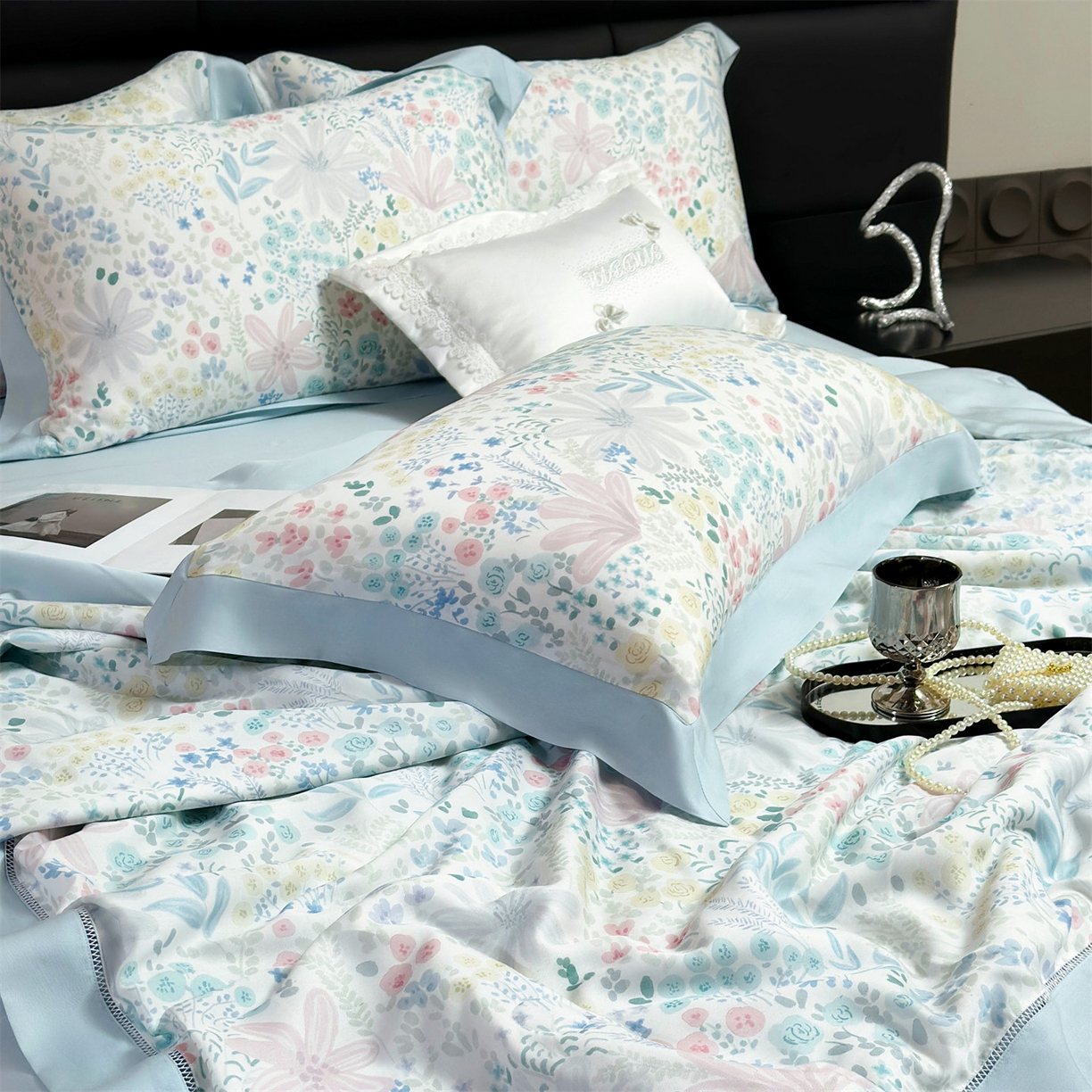 91家纺网 家纺一手货源 找家纺 朵希曼 2026新款50天丝镂空夏被四件套系列（控价：夏被四件套券后不低于299元)(小号控价不低于149 标准单夏被控价169，加大单夏被控价189) 沐初-兰