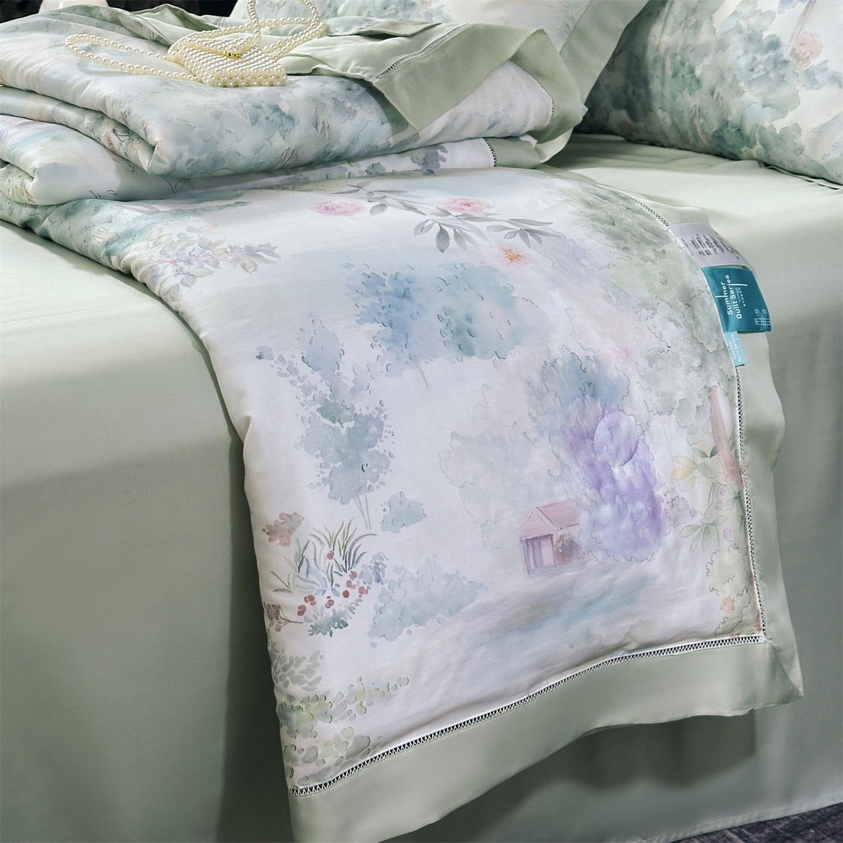 91家纺网 家纺一手货源 找家纺 朵希曼 2026新款50天丝镂空夏被四件套系列（控价：夏被四件套券后不低于299元)(小号控价不低于149 标准单夏被控价169，加大单夏被控价189) 盈春