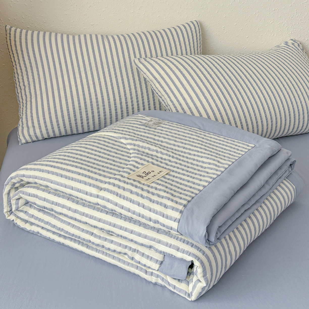 91家纺网 家纺一手货源 找家纺 尊妙被业 2026新款彩条色织100%新疆棉棉花被夏被夏凉被空调被被子被芯 良品色织 彩条兰