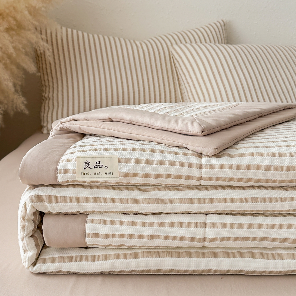 91家纺网 家纺一手货源 找家纺 尊妙被业 2026新款彩条色织100%新疆棉棉花被夏被夏凉被空调被被子被芯 良品色织 彩条棕