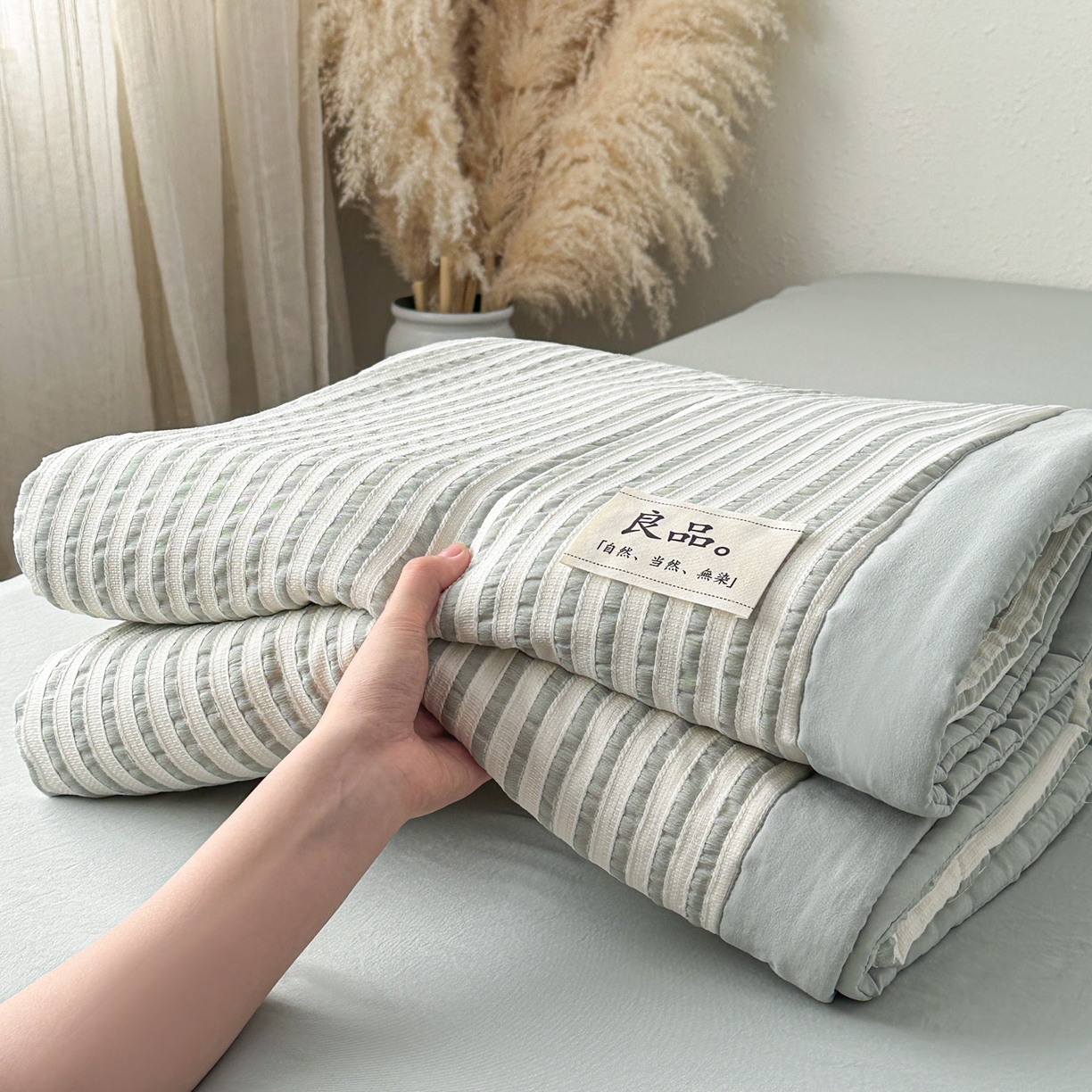 91家纺网 家纺一手货源 找家纺 尊妙被业 2026新款彩条色织100%新疆棉棉花被夏被夏凉被空调被被子被芯 良品色织 彩条绿