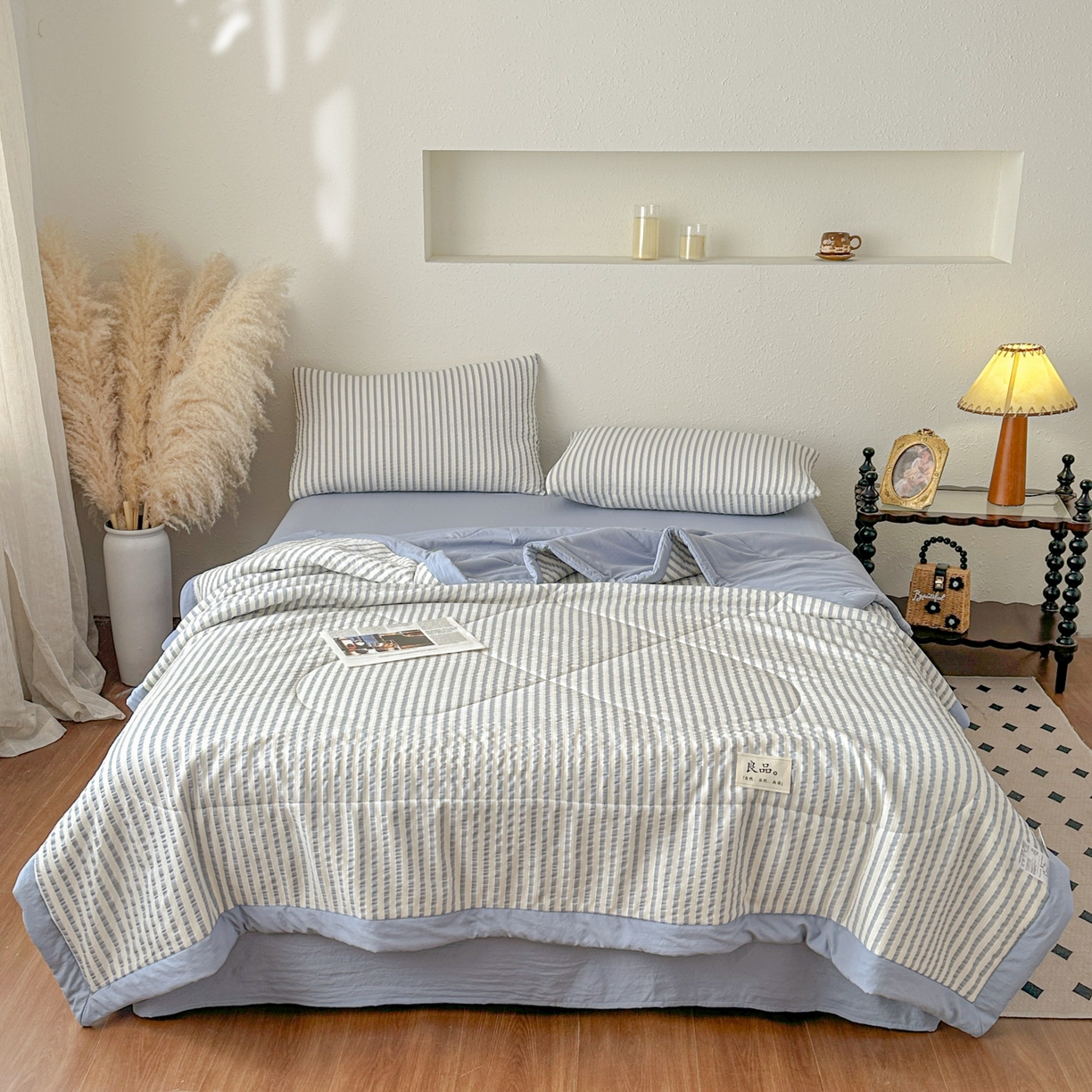 91家纺网 家纺一手货源 找家纺 尊妙被业 2026新款彩条色织100%新疆棉棉花被夏被夏凉被空调被被子被芯 良品色织 彩条兰