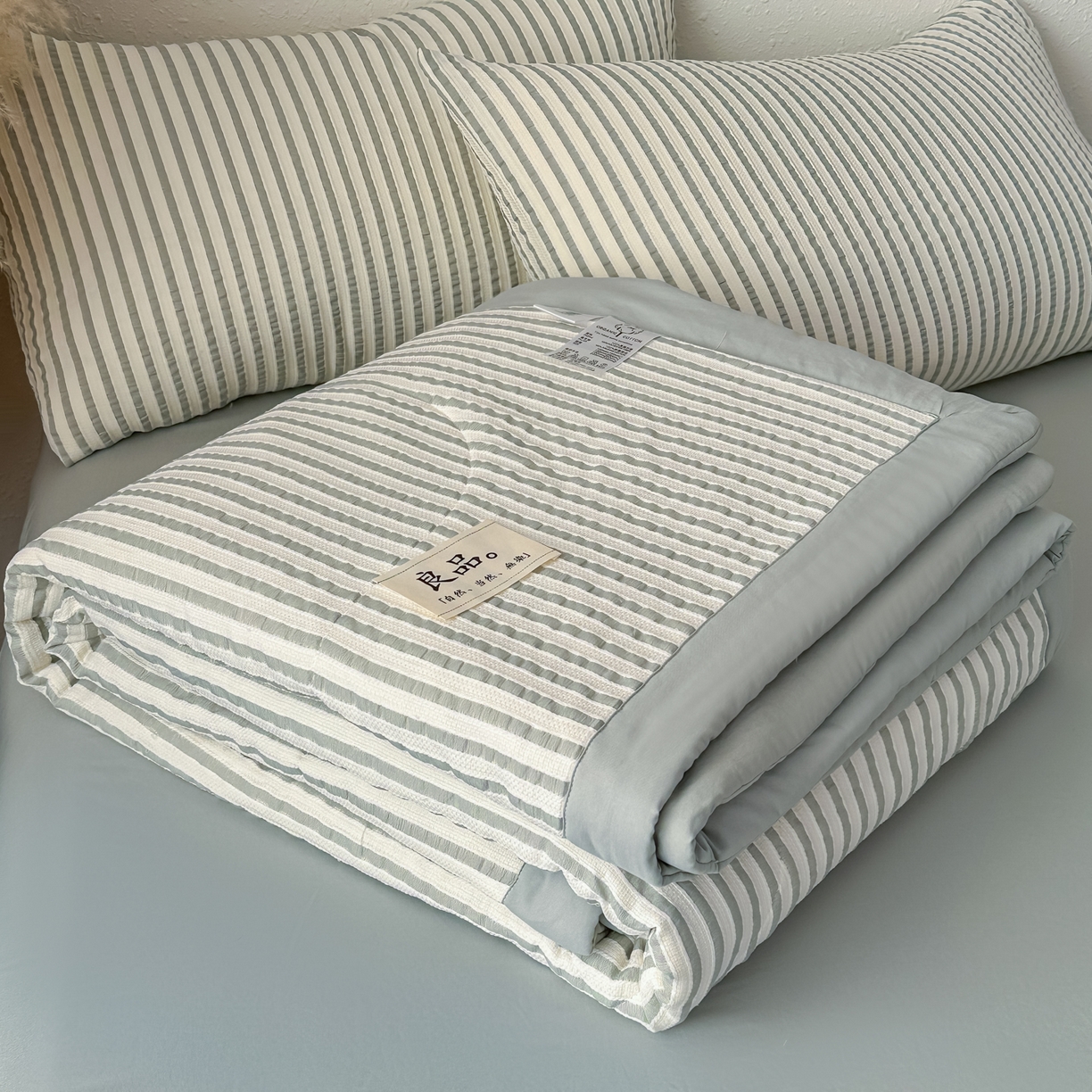 91家纺网 家纺一手货源 找家纺 尊妙被业 2026新款彩条色织100%新疆棉棉花被夏被夏凉被空调被被子被芯 良品色织 彩条绿