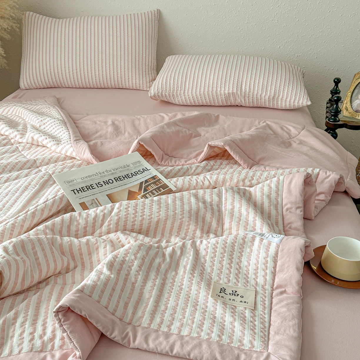 91家纺网 家纺一手货源 找家纺 尊妙被业 2026新款彩条色织100%新疆棉棉花被夏被夏凉被空调被被子被芯 良品色织 彩条粉