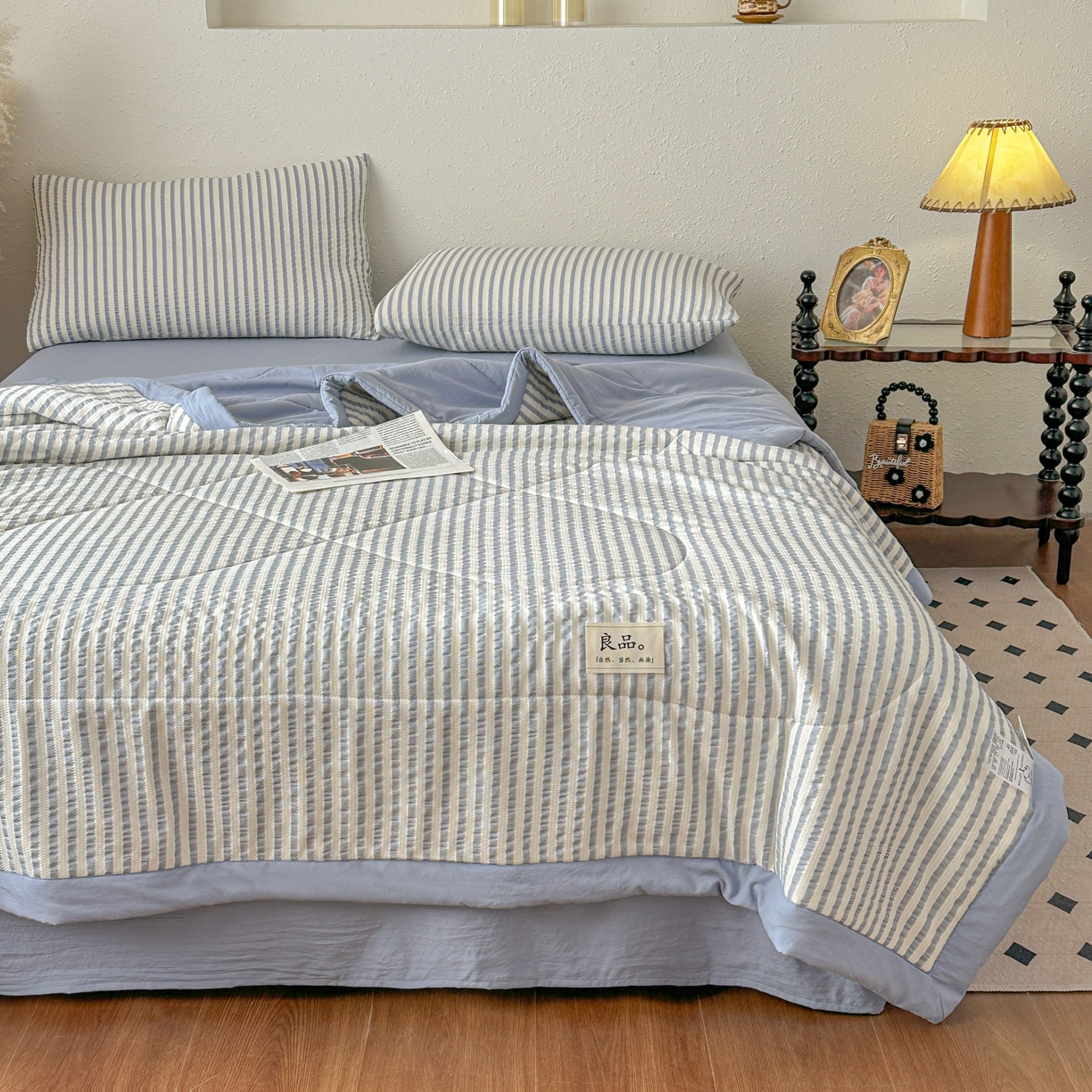 91家纺网 家纺一手货源 找家纺 尊妙被业 2026新款彩条色织100%新疆棉棉花被夏被夏凉被空调被被子被芯 良品色织 彩条兰