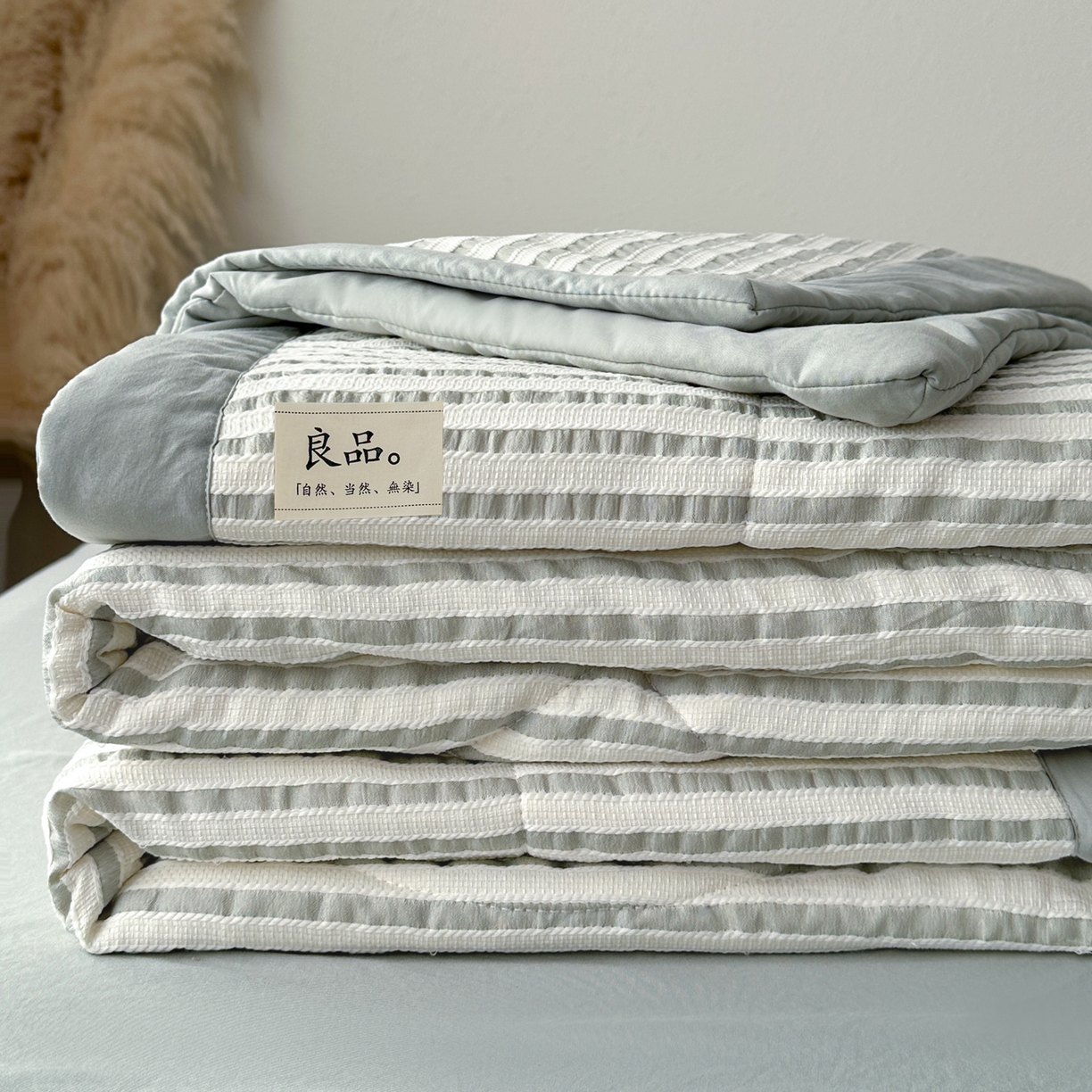 91家纺网 家纺一手货源 找家纺 尊妙被业 2026新款彩条色织100%新疆棉棉花被夏被夏凉被空调被被子被芯 良品色织 彩条绿