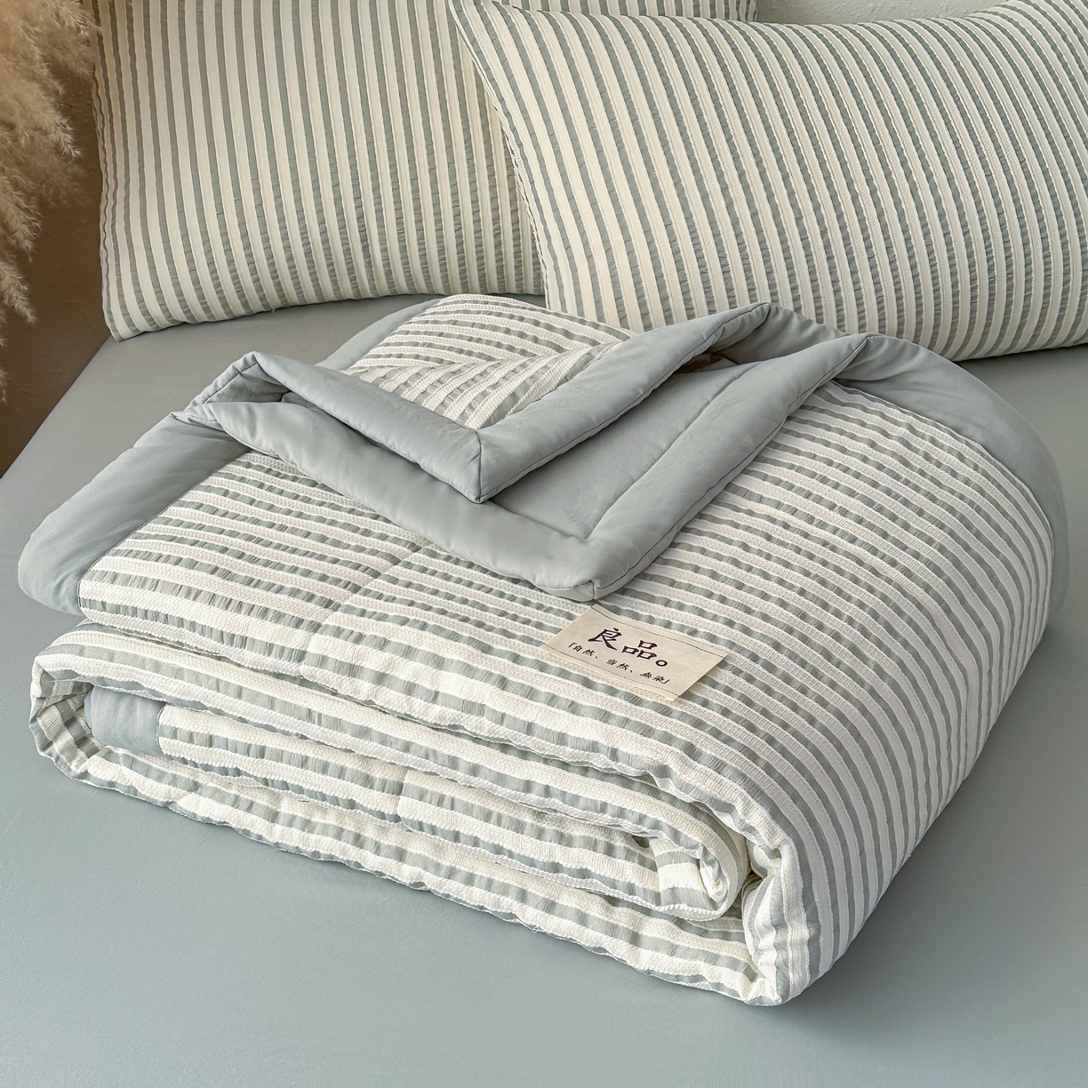 91家纺网 家纺一手货源 找家纺 尊妙被业 2026新款彩条色织100%新疆棉棉花被夏被夏凉被空调被被子被芯 良品色织 彩条绿