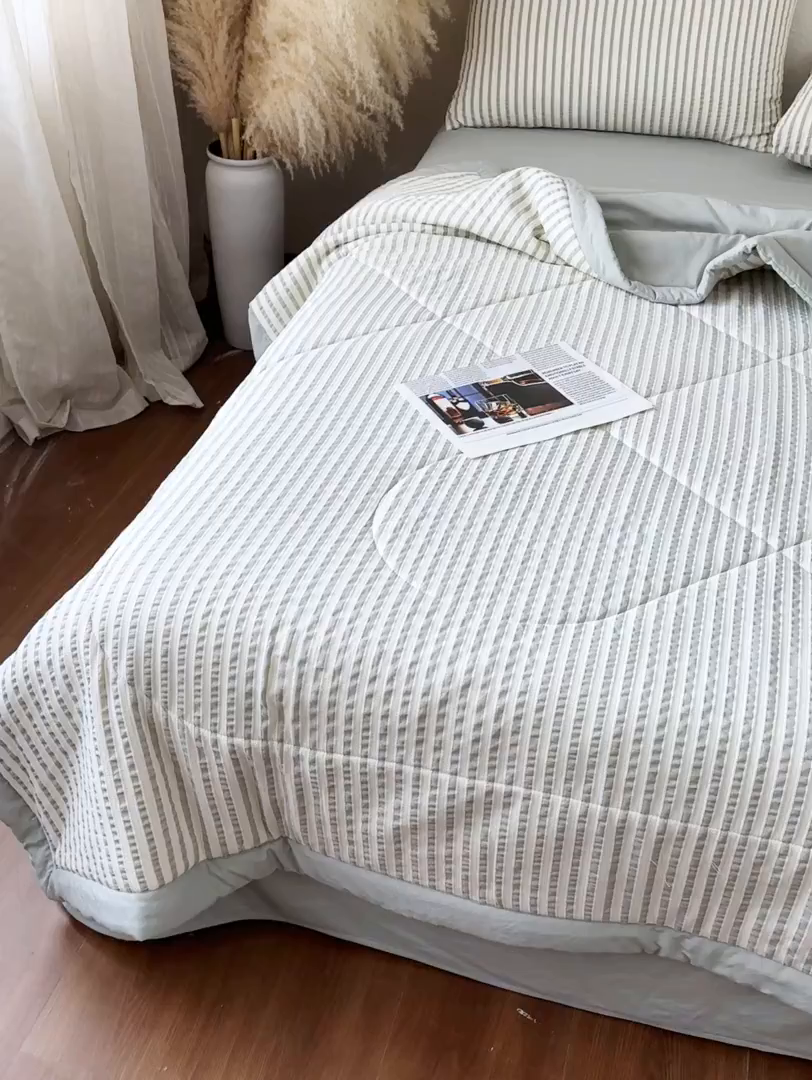 91家纺网 家纺一手货源 找家纺 尊妙被业 2026新款彩条色织100%新疆棉棉花被夏被夏凉被空调被被子被芯 良品色织 彩条绿