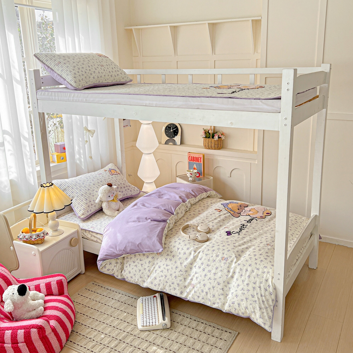 91家纺网 家纺一手货源 找家纺 （总）富米莱（原臻工厂） 2026新款仿棉小清新夹棉毛巾绣四季通用学生薄款床垫床褥三件套一跑量款