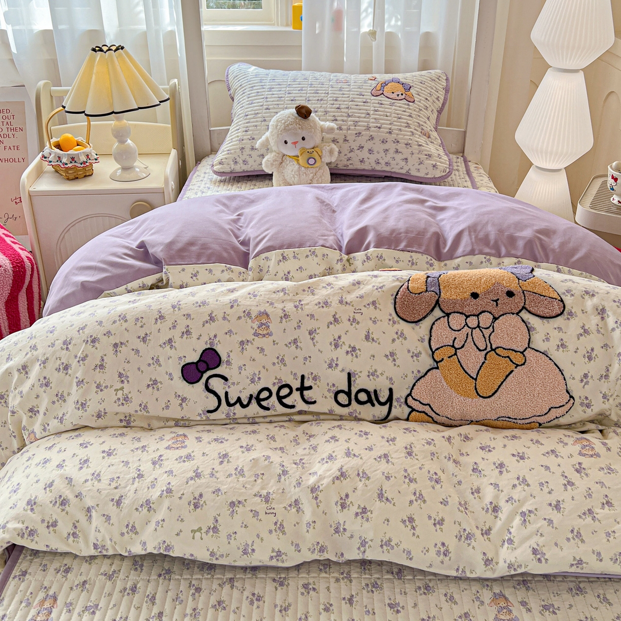 91家纺网 家纺一手货源 找家纺 （总）富米莱（原臻工厂） 2026新款仿棉小清新夹棉毛巾绣四季通用学生薄款床垫床褥三件套一跑量款