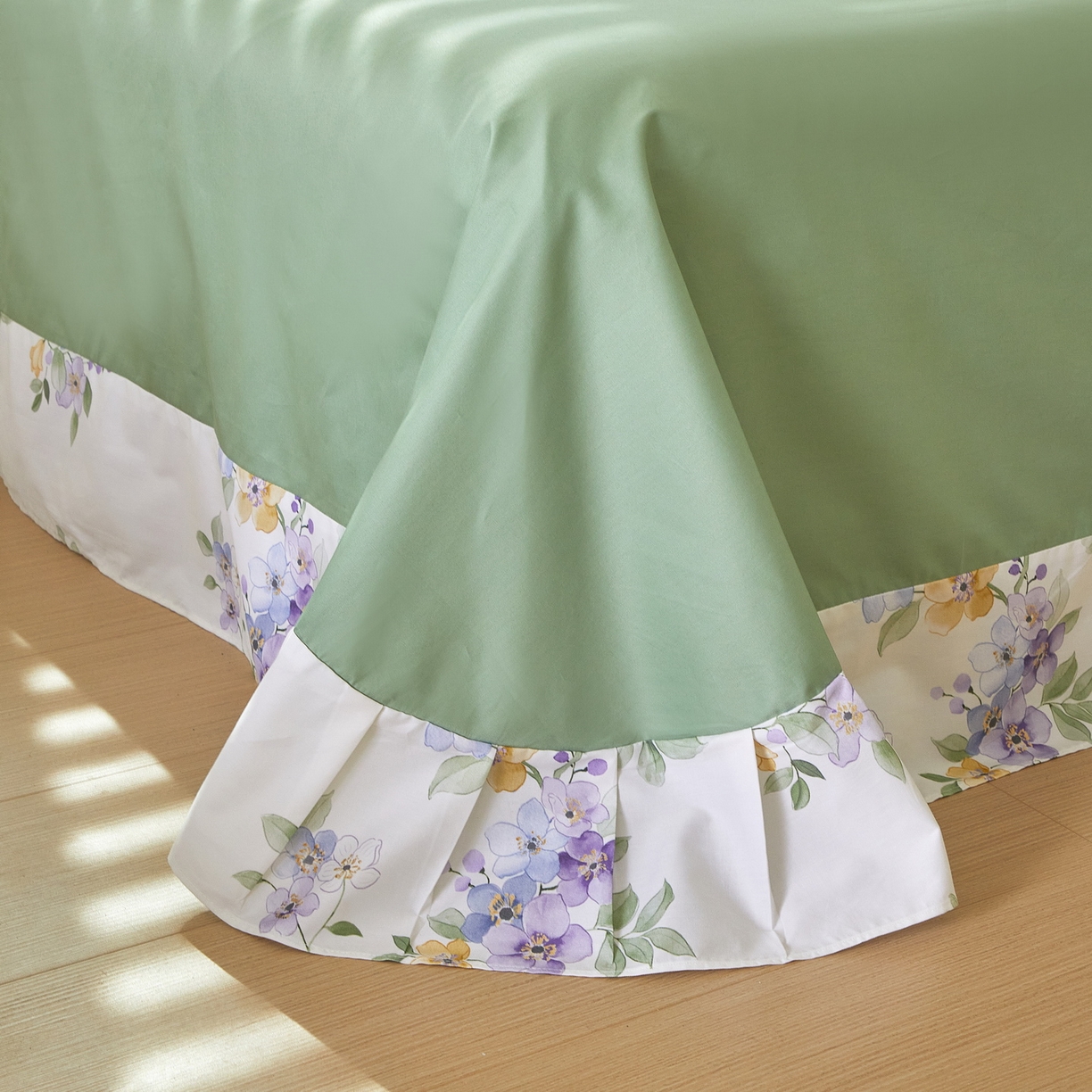 91家纺网 家纺一手货源 找家纺 启航家居 2026新款全棉铂金棉数码印花四件套 情谊绵绵绿